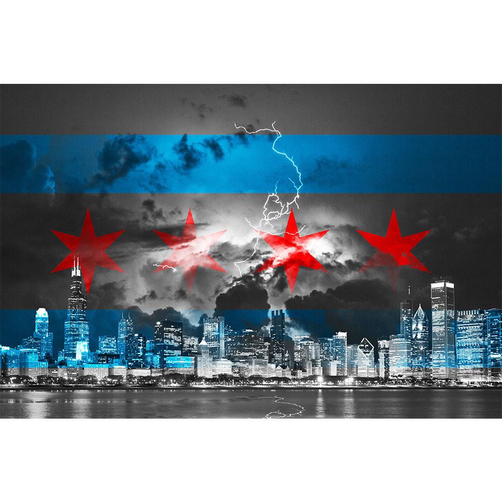 Zapwalls Decals Black & White Stormy Chicago Flag Skyline Skyline With Flag HD Wallpaper