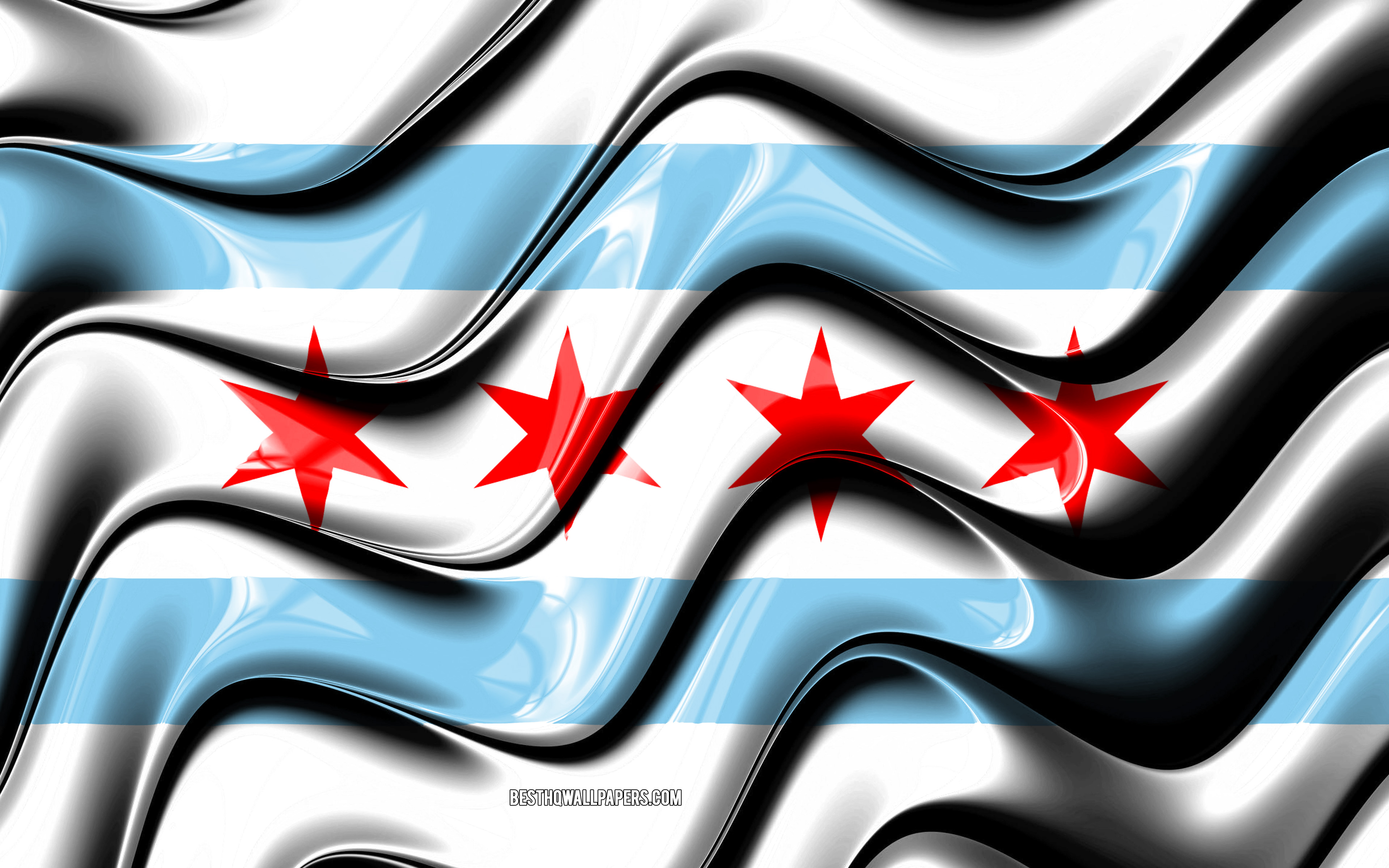 Download wallpaper Chicago flag, 4k, United States cities, Illinois, 3D art, Flag of Chicago, USA, City of Chicago, american cities, Chicago 3D flag, US cities, Chicago for desktop with resolution 3840x2400. High