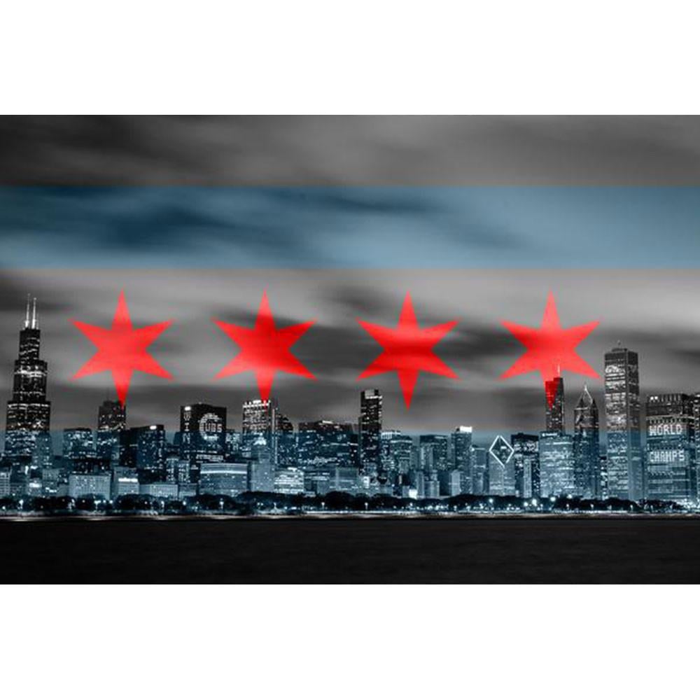 Zapwalls Decals Chicago Flag Black & White Skyline Chicago Flag Skyline HD Wallpaper