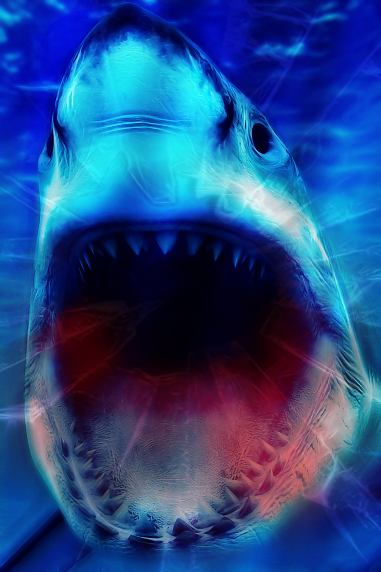 3D shark wallpaper, fish, great white shark, fish, shark, lamnidae