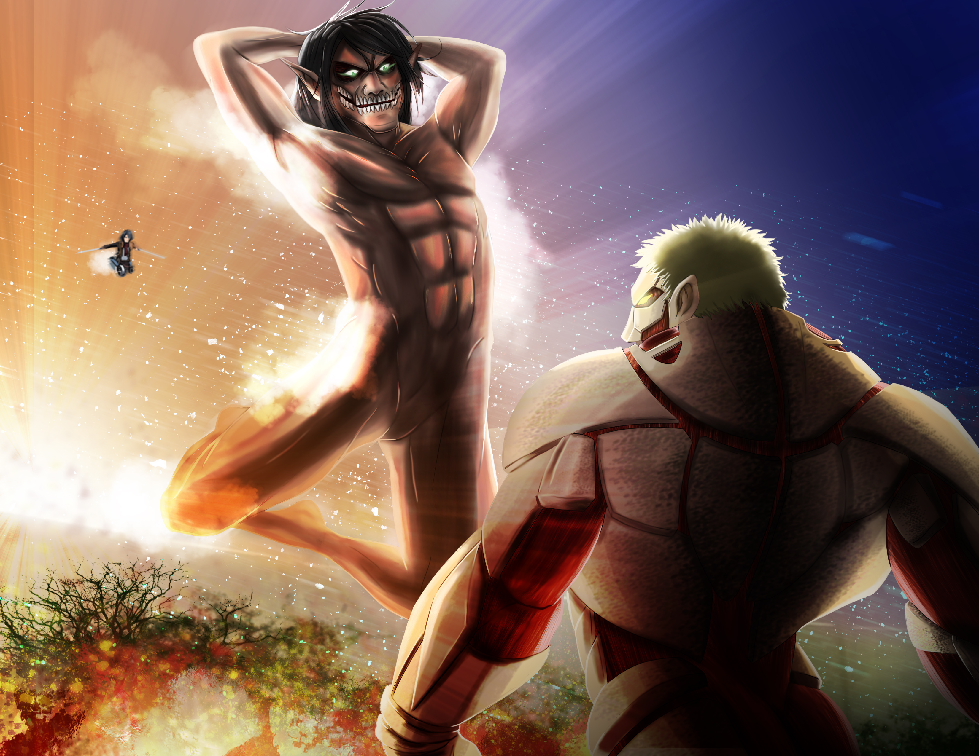 Attack On Titan Eren Yeager Mikasa Ackerman Reiner Braun Shingeki No Kyojin Wallpaper:3300x2550