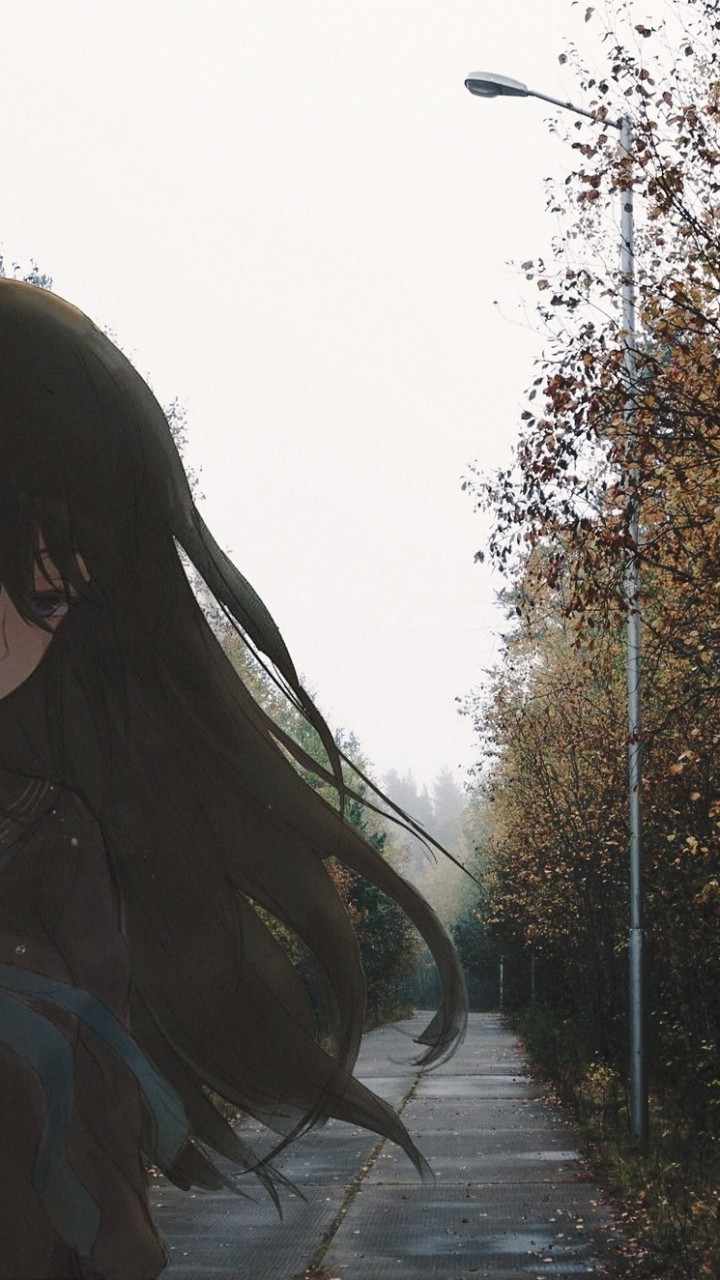 Anime Girl, Sad Expression, Black Hair HD Wallpaper