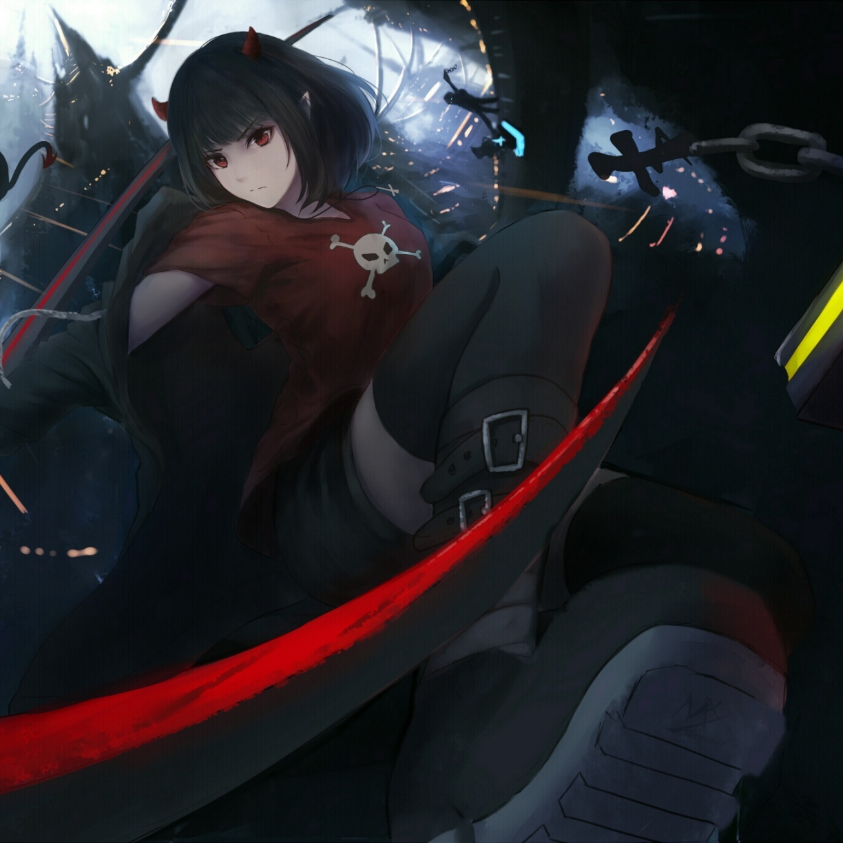 Anime girl, fight, dark wallpaper, HD image, picture, background, 538542