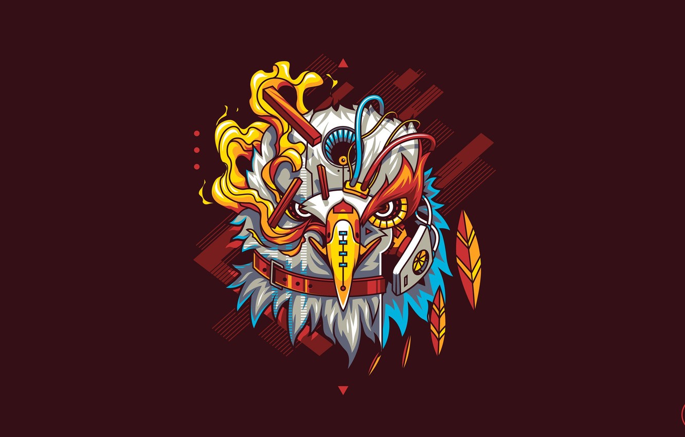 Wallpaper Eagle, Art, Flame, Robot, Vector, Background, Bird, Illustration, Minimalism, Cyborg, Animal, Drawing, Angga Tantama image for desktop, section минимализм