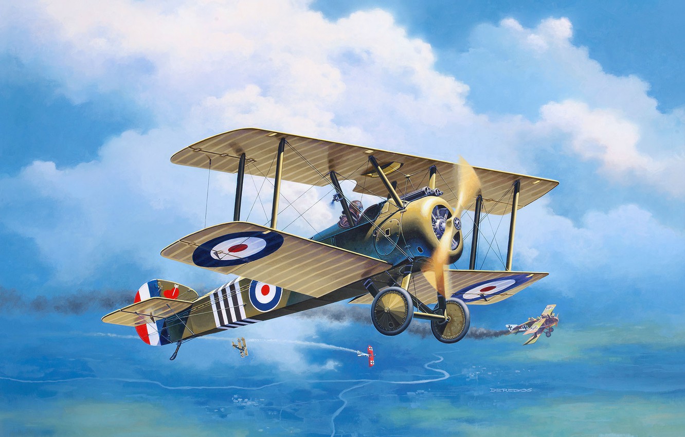 Wallpaper Biplane, UK, art, Sopwith, The first World war, RFC, Roland C.II, F.1 Camal, Royal Flying Corps image for desktop, section авиация