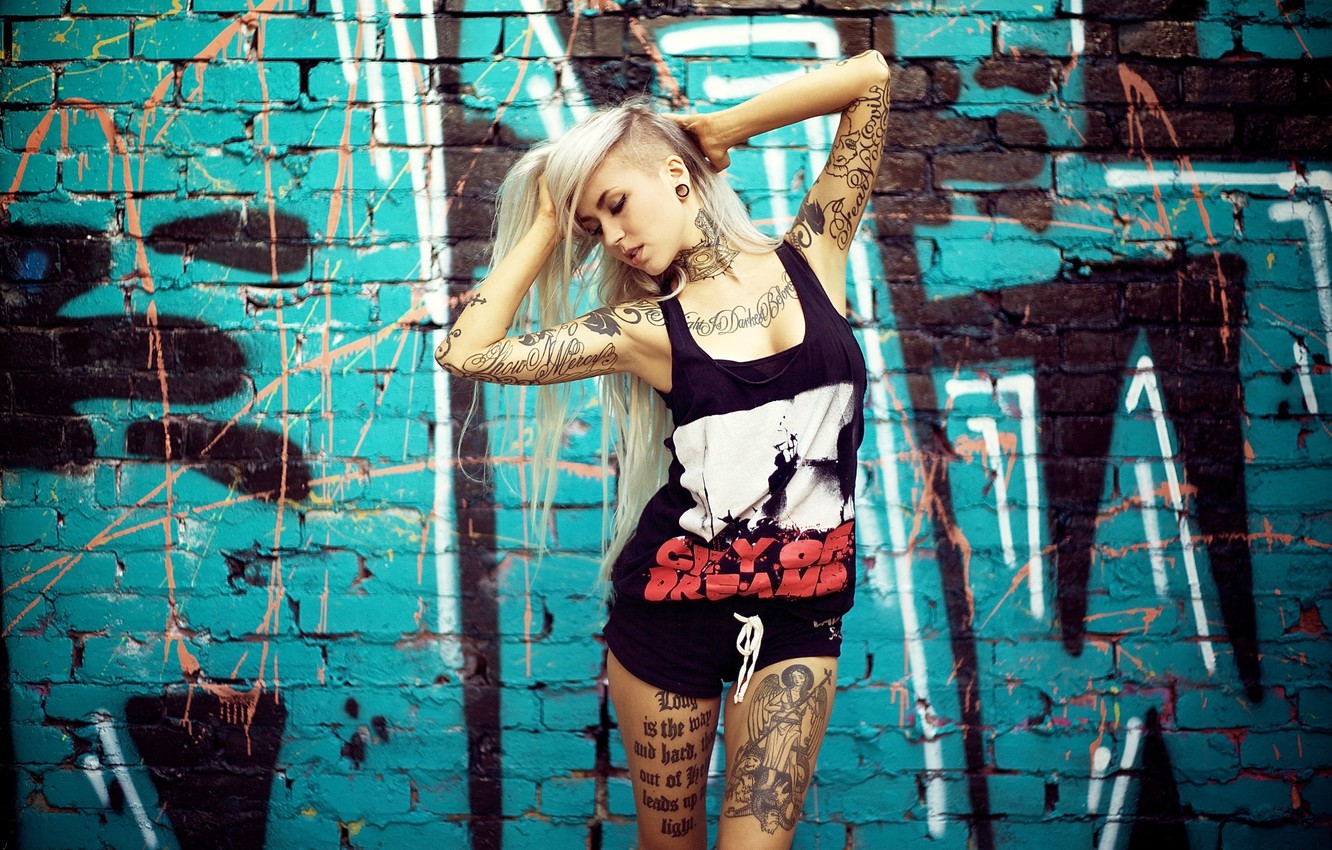 Wallpaper girl, , fashion, model, tattoo, hair, blonde, hipster, sara fabel image for desktop, section девушки