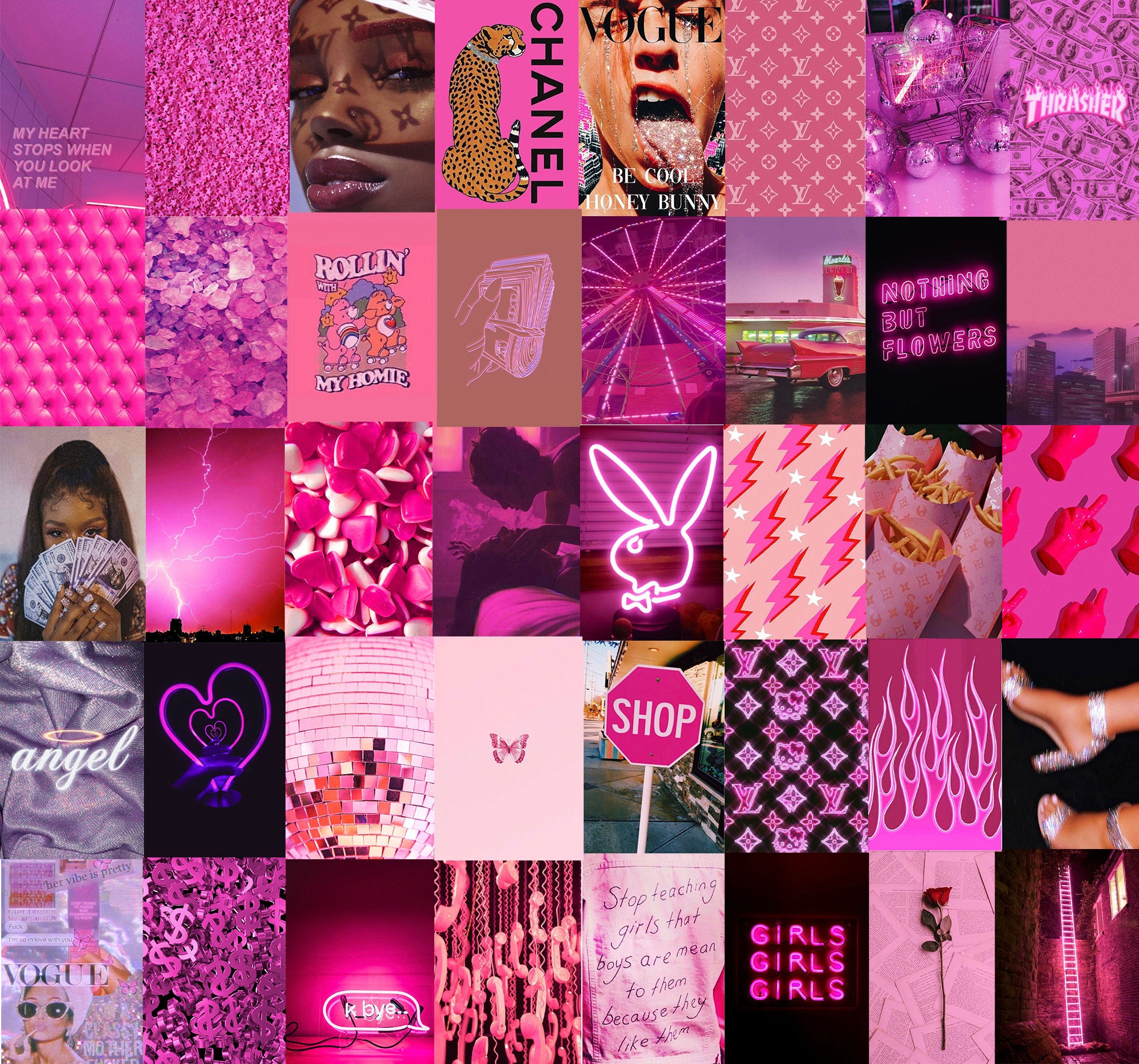 Neon Pink Aesthetic Collage Kit