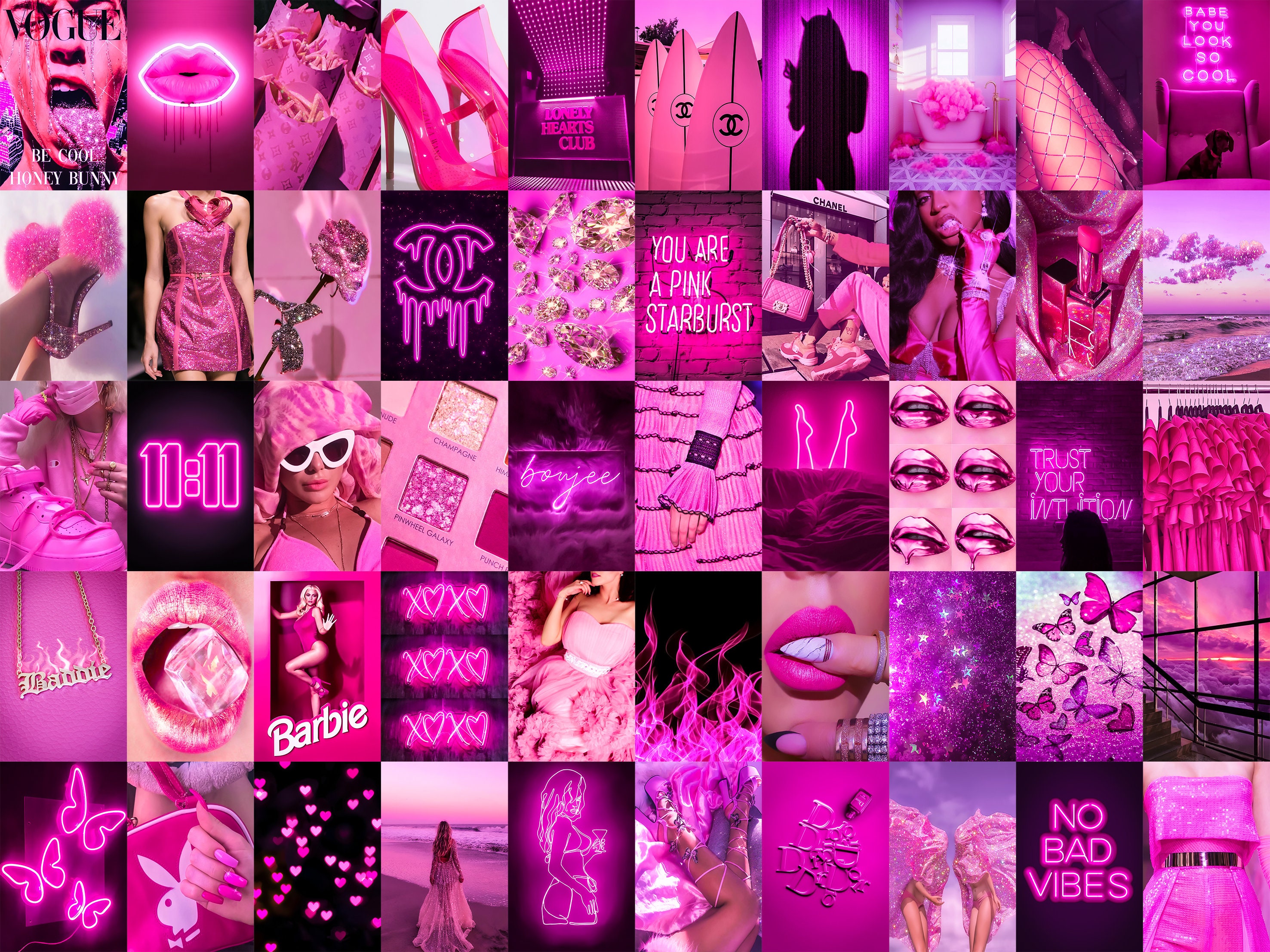 PRINTED Boujee Pink Neon Photo Collage Kit Hot Pink Aesthetic.