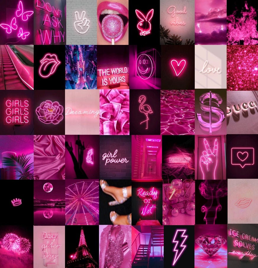 Neon Pink Aesthetic Photo Wall Collage Kit