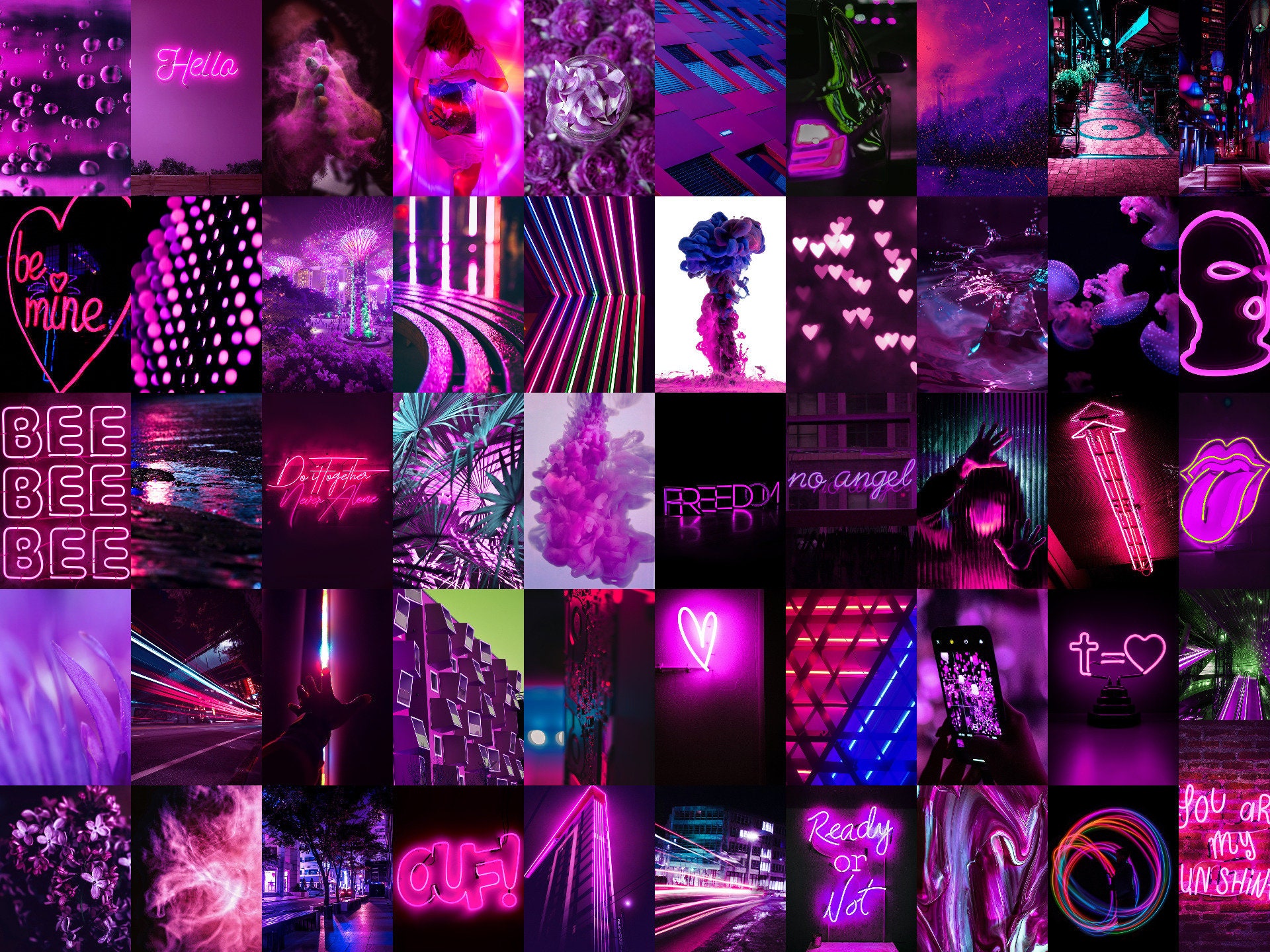 Neon Purple Pink Aesthetic Photo Wall Collage Kit 50pcs