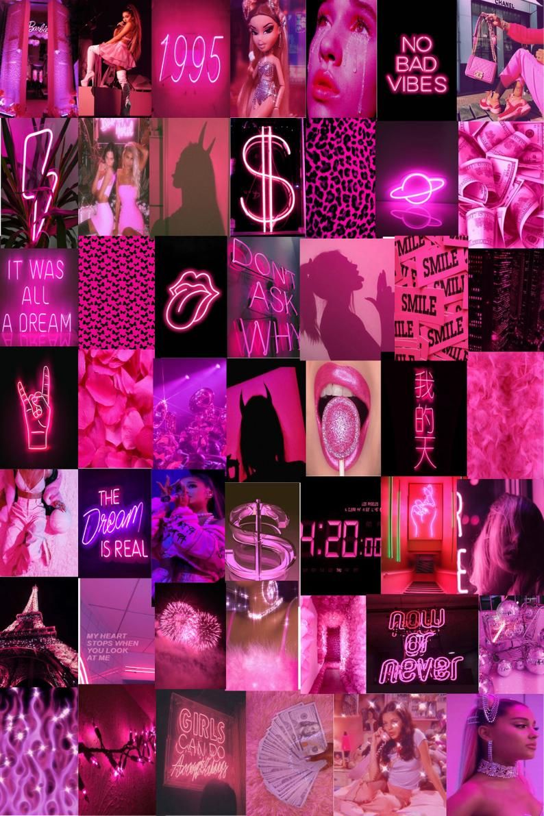 Pink neon wall collage kit 100 pcs wall collage kit pink. Etsy. Pink wallpaper girly, Pink tumblr aesthetic, Love pink wallpaper