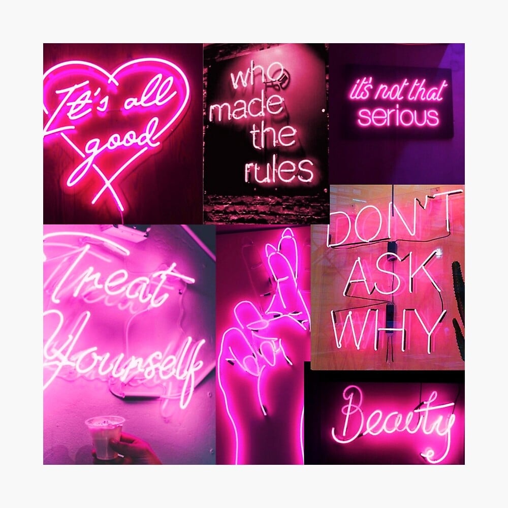Pink Neon Lights Aesthetic Collage Poster
