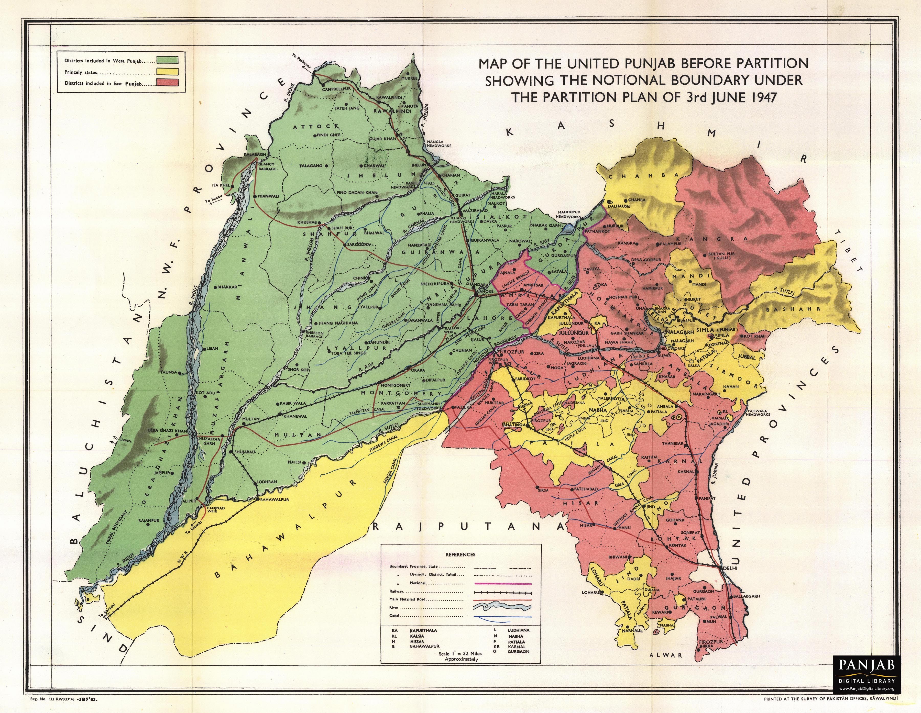 Partition Plan for Punjab Notional Boundary 3 June 1947. Punjab, History, Independence day history