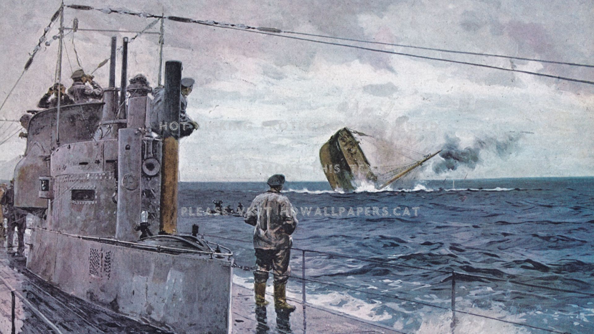 U 53 1917 Sinking Ship Submarine Abstract