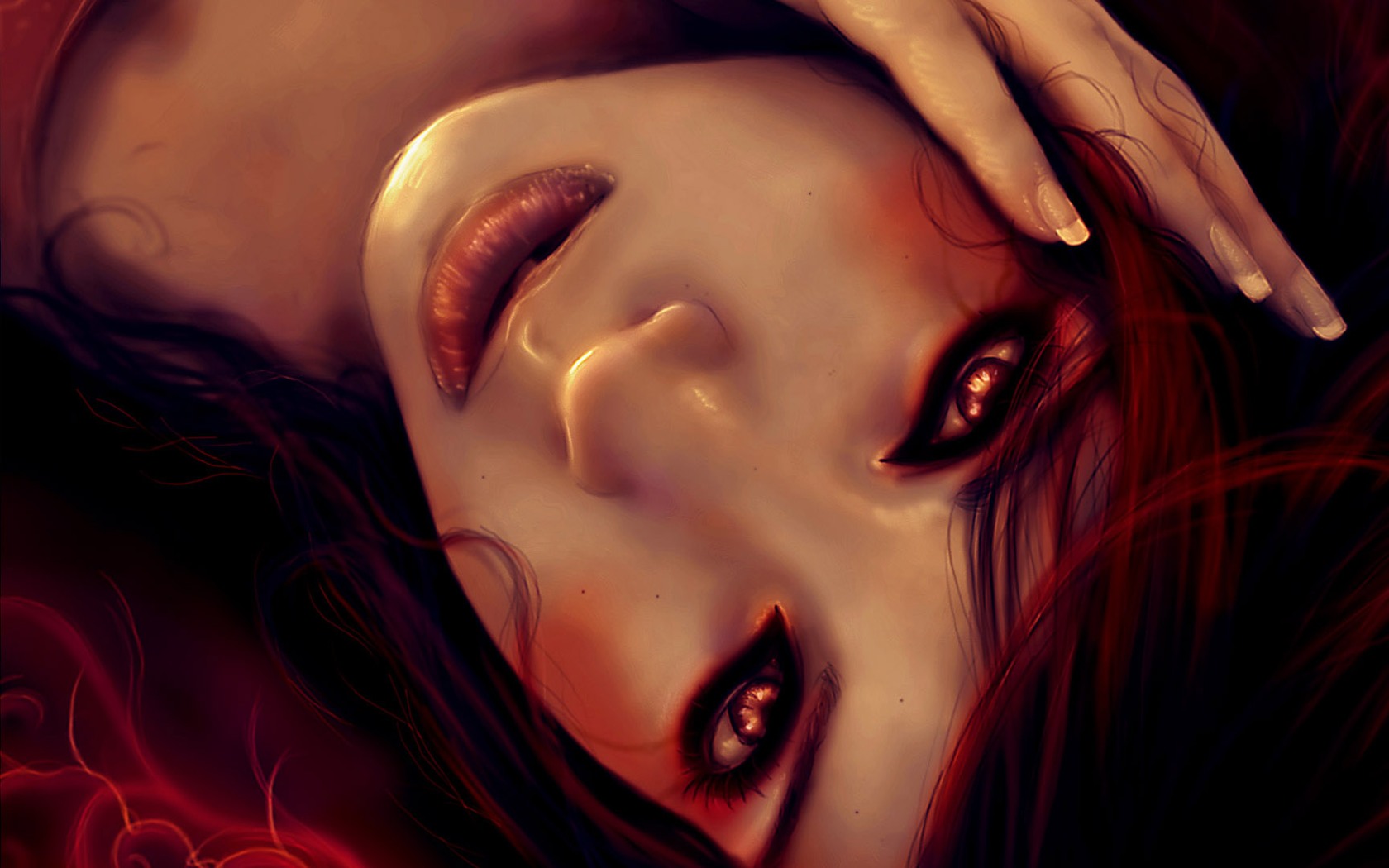 Fantasy Art Digital Art Face Hands Glowing Eyes Artwork Women Redhead