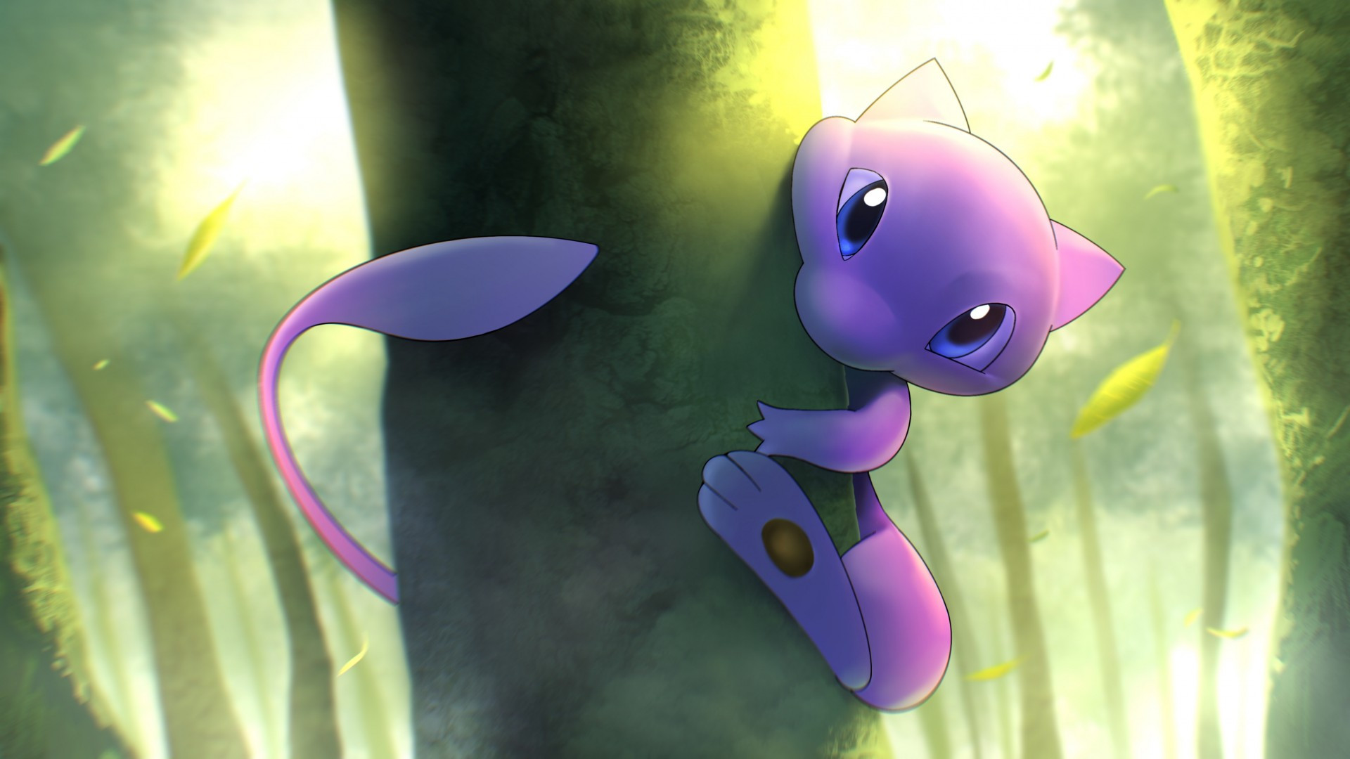 Download 1920x1080 Mew, Pokemon, Tree, Cute, Forest Wallpaper for Widescreen