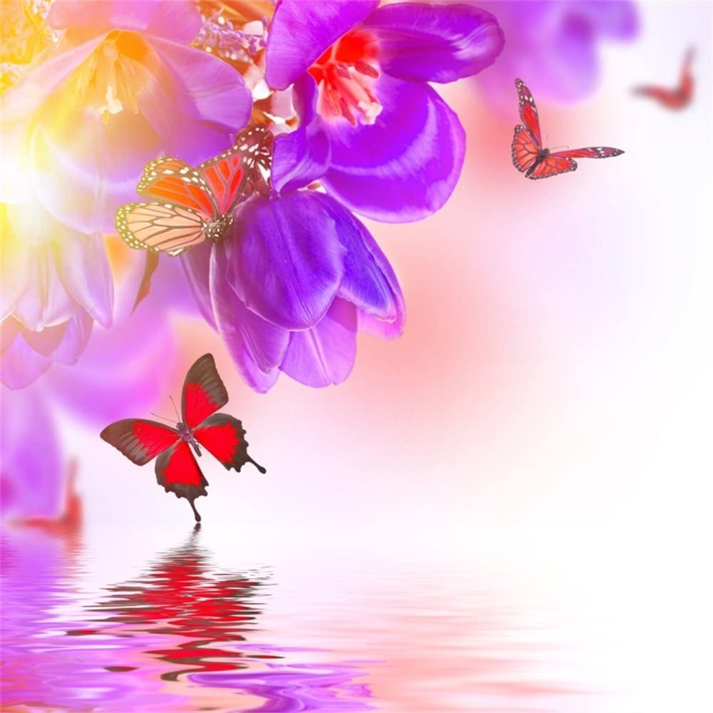 Amazon.com, Leowefowa Vinyl 6X6FT Spring Backdrop Butterfly Blooming Flowers Happy Valentine's Day Nature Romantic Wallpaper Photography Background Kids Adults Photo Studio Props