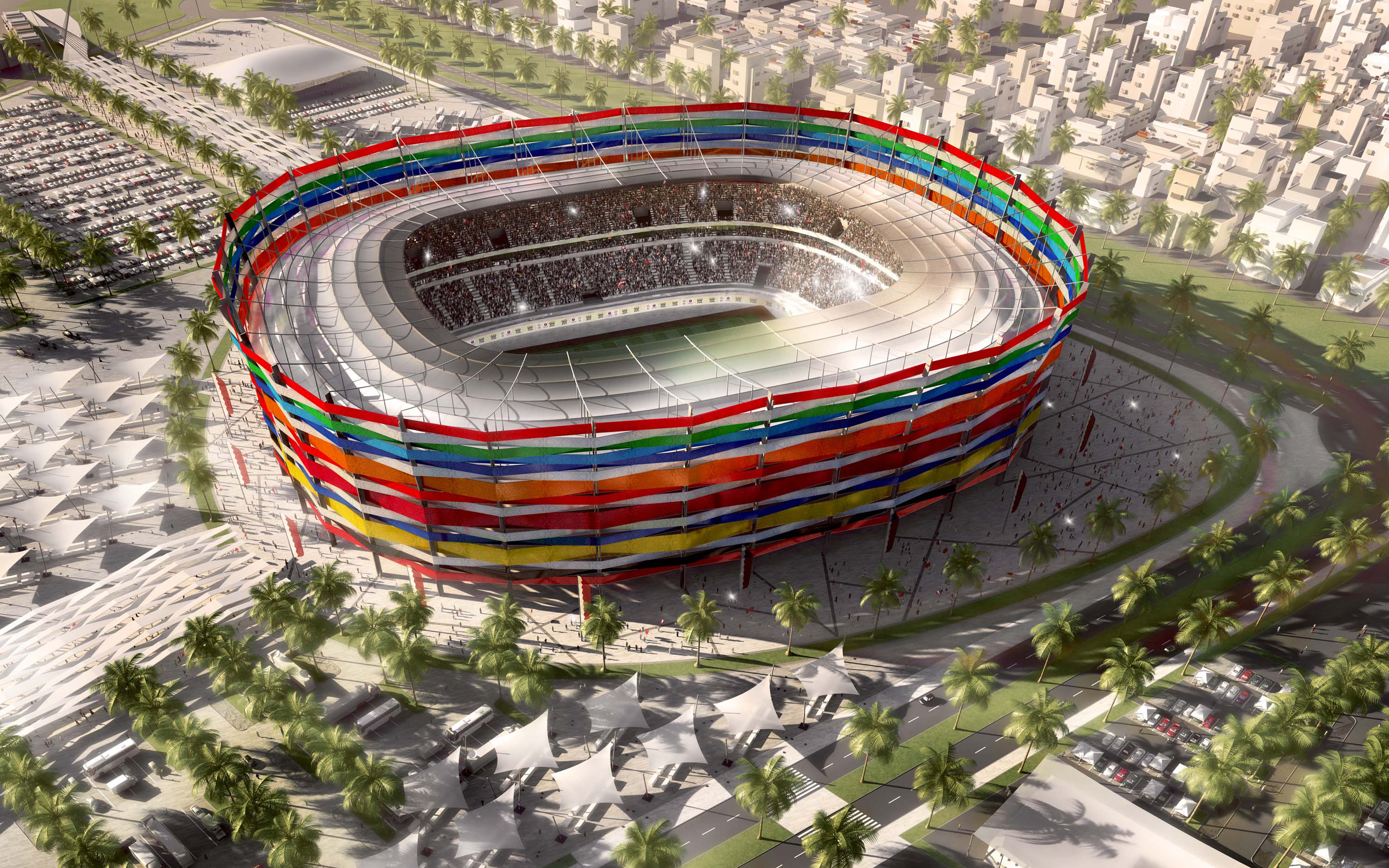 Download wallpapers 2022 Qatar, Al Khor Stadium, 2022 FIFA World Cup, modern football stadium, sports arena, Qatar for desktop with resolution 3840x2400. High Quality HD pictures wallpapers