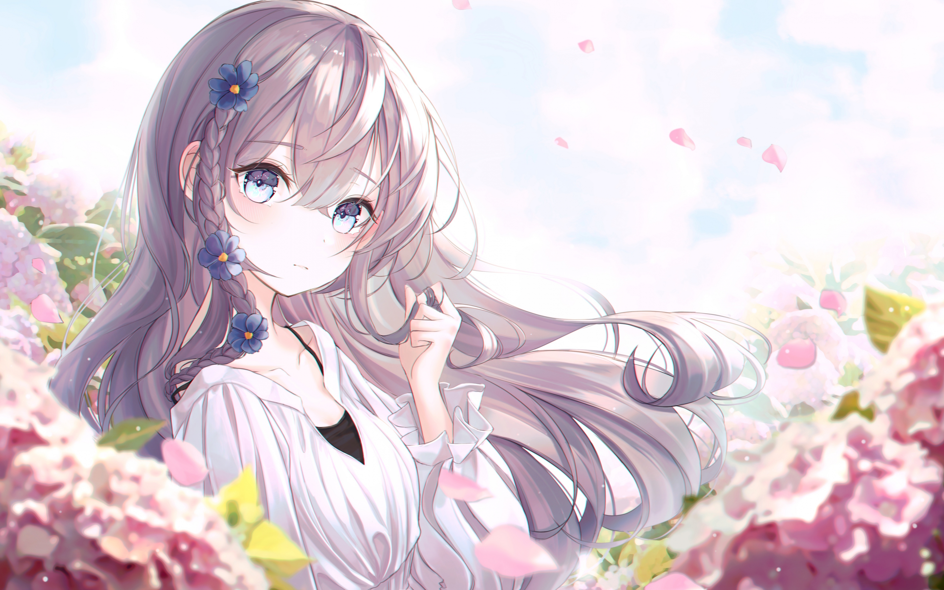 Wallpaper Long Hair, Spring, Garden, Anime Girl:5760x3240