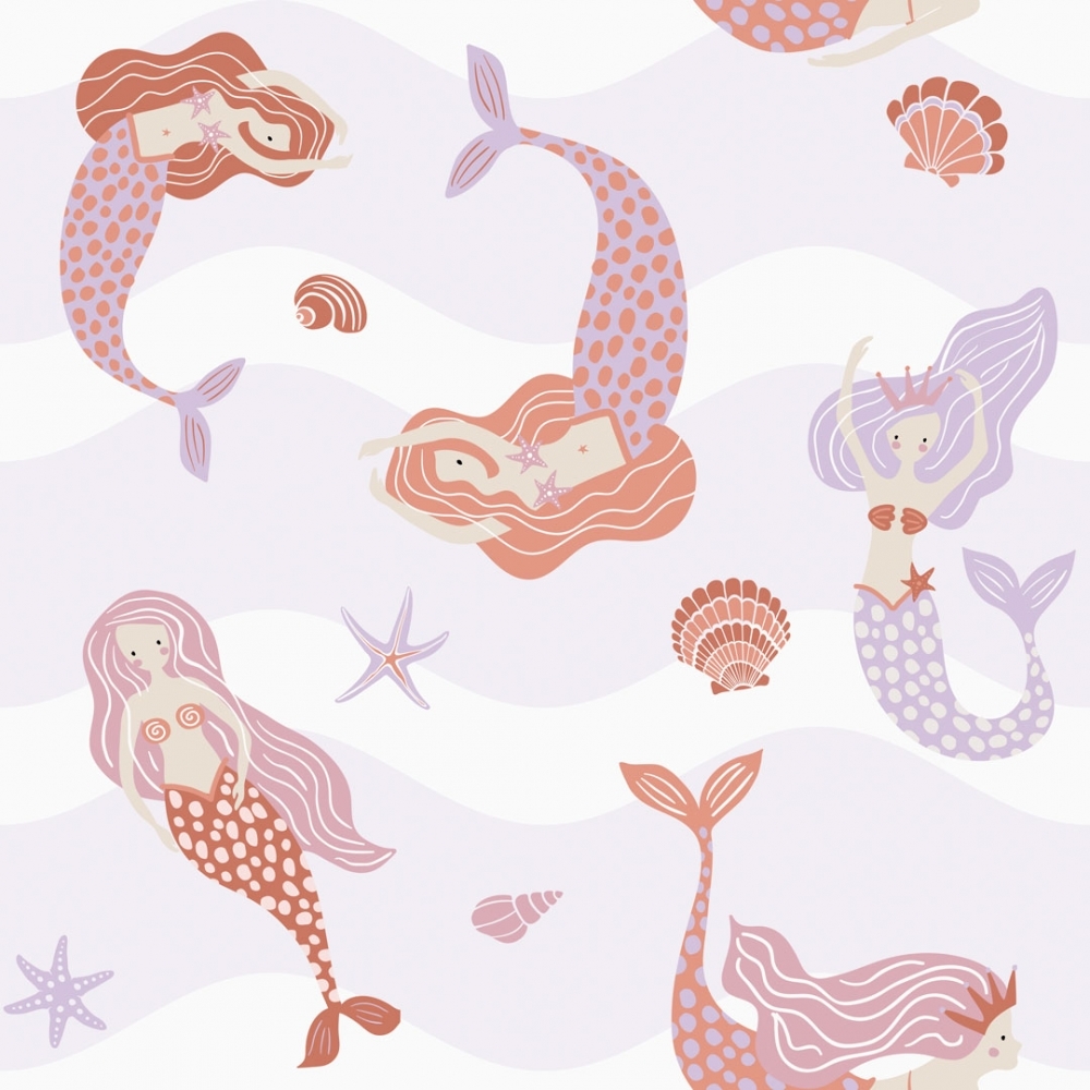 Mermaid Friends wallpaper in lilac. I Love Wallpaper