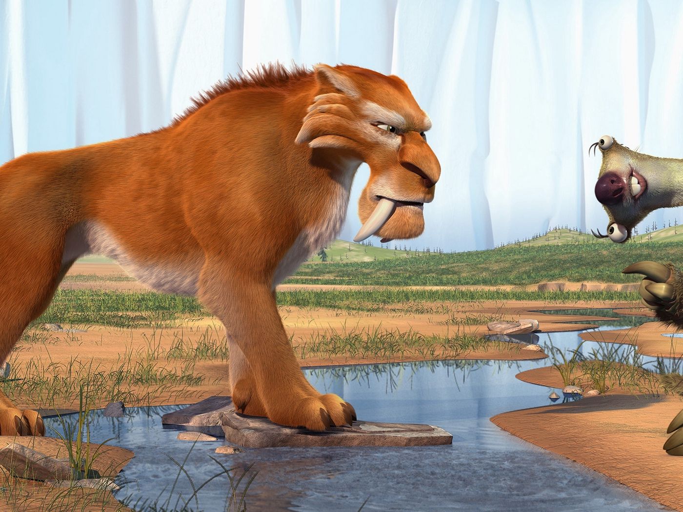 Download Wallpaper 1400x1050 Ice Age, Diego, Sid, Saber Toothed Tiger, Sloth Standard 4:3 HD Background