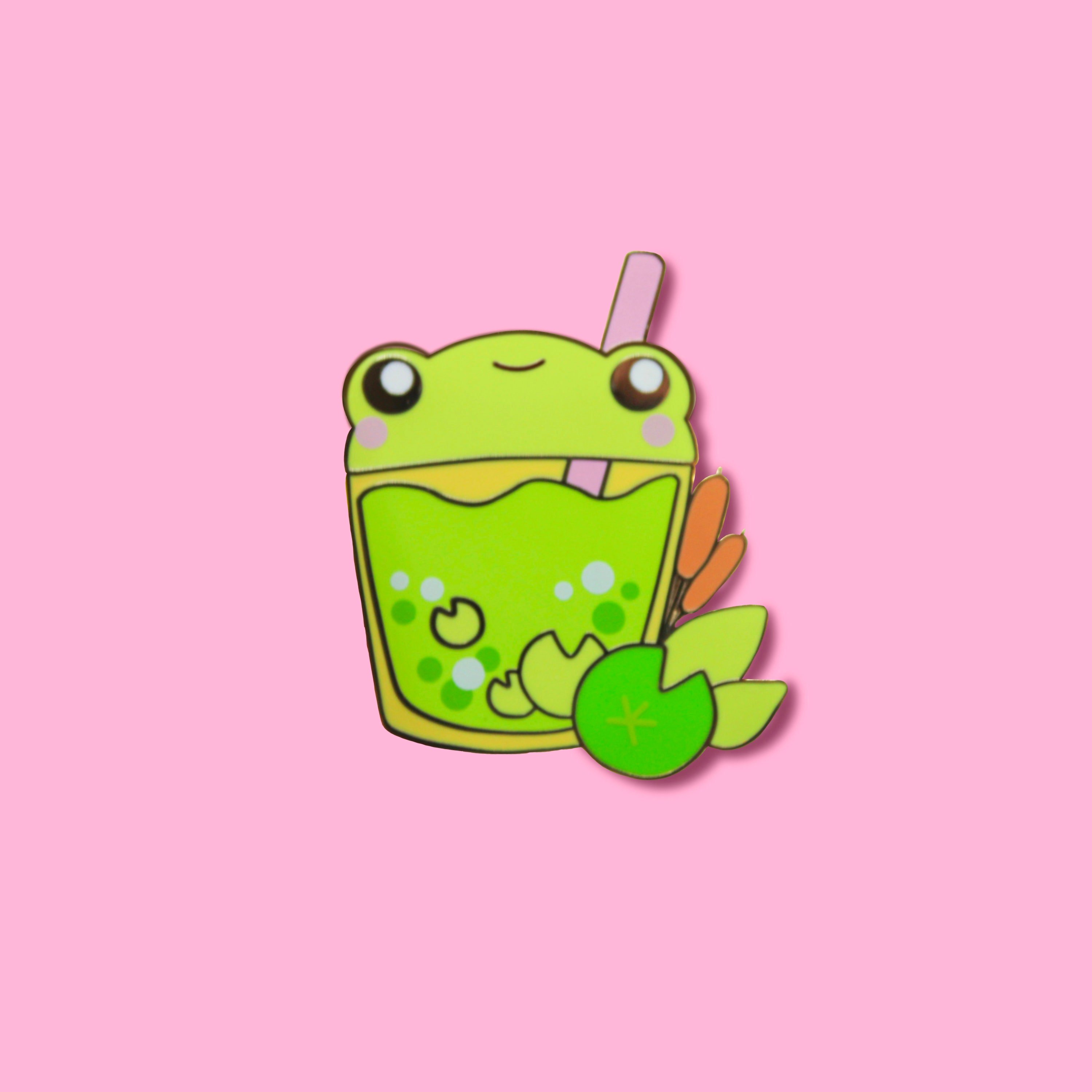 Cute Matcha Boba Tea Frog Enamel Pins Candy Frog Collection