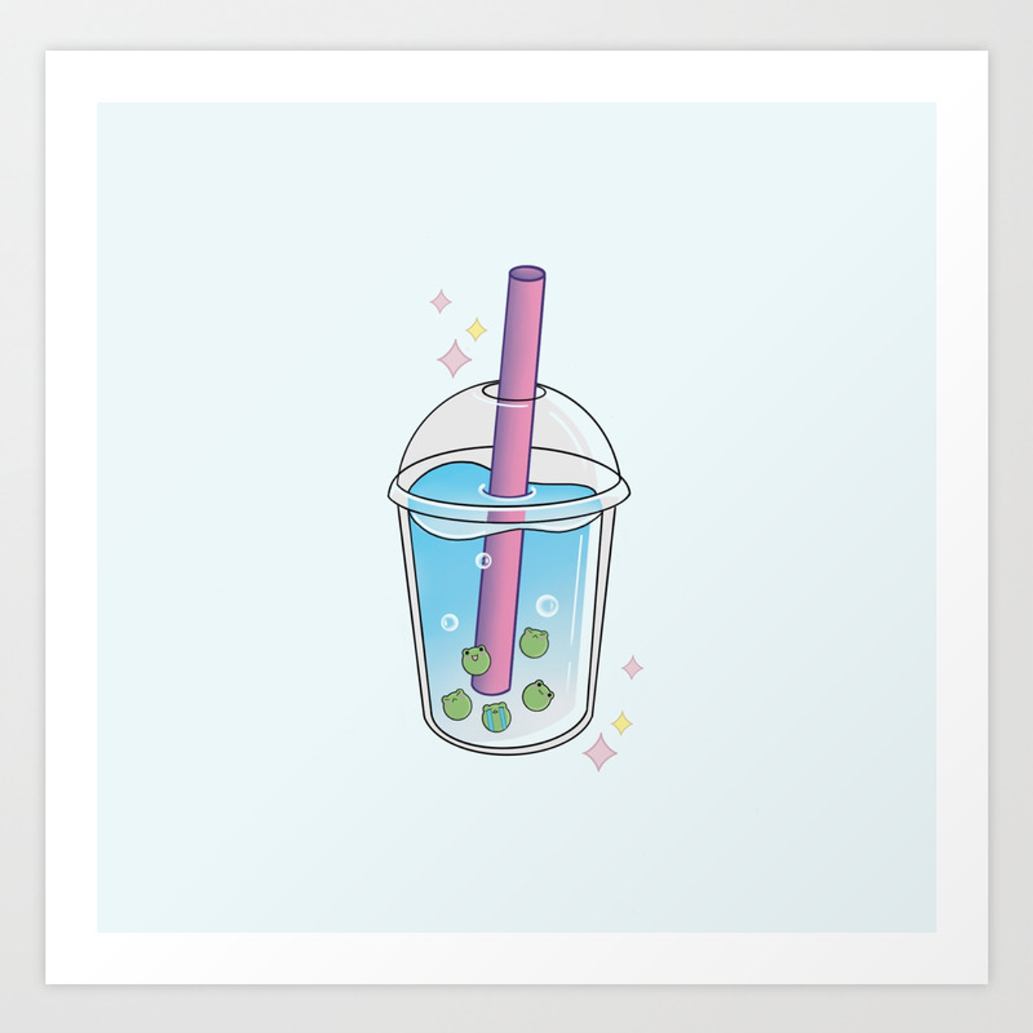 Kawaii Frog Boba Tea Art Print