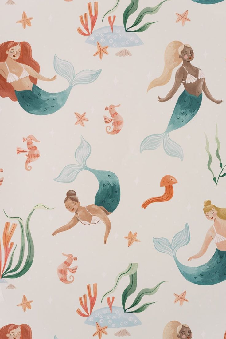Mermaidia Wallpaper Mermaids Wallpaper Nursery Decor. Etsy. Mermaid wallpaper, Wallpaper, Mermaid waves