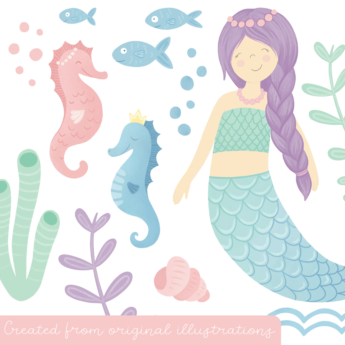 Melody Mermaid Fabric Wall Sticker Set
