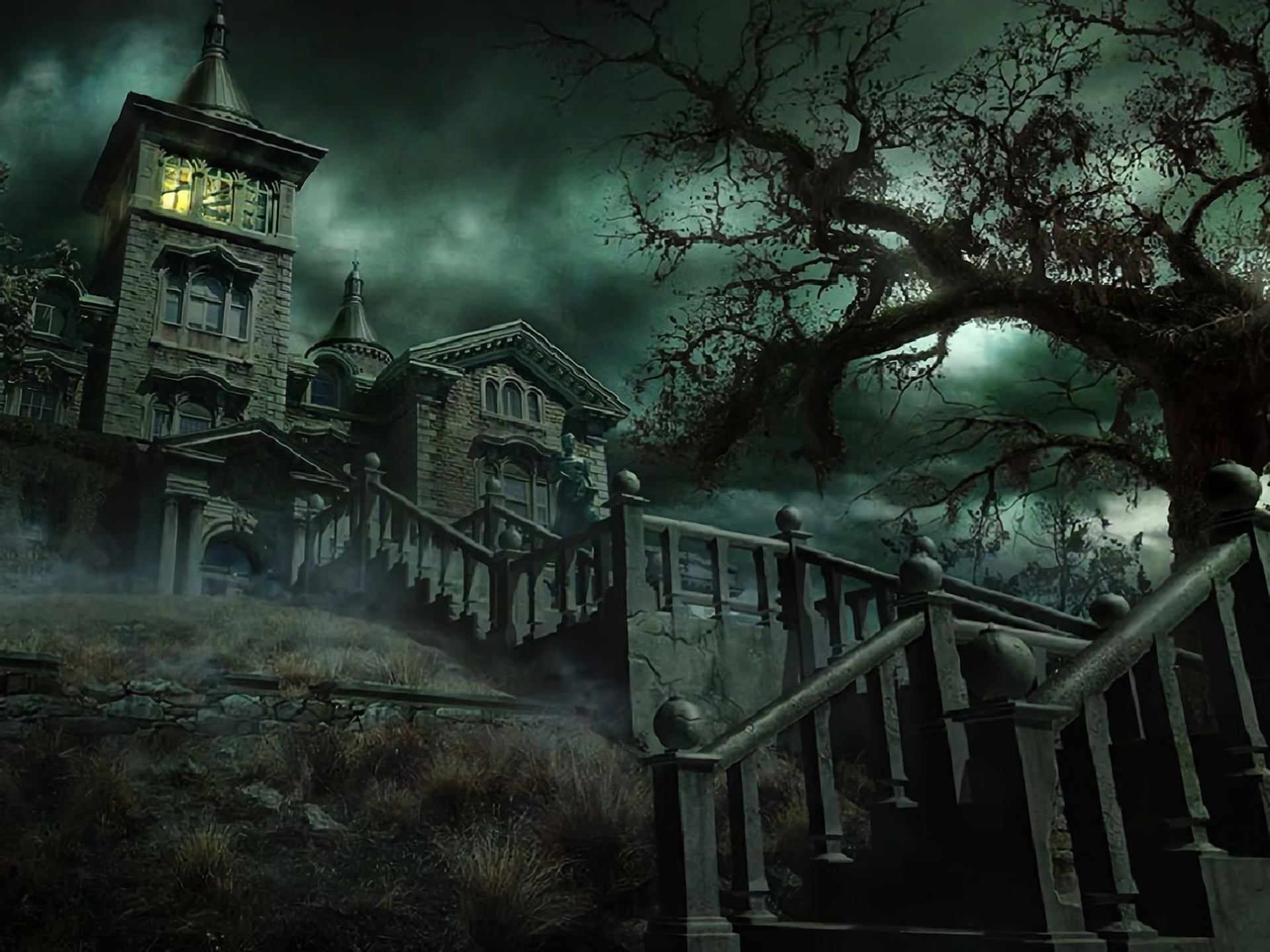 Creepy House at Night HD Wallpaper
