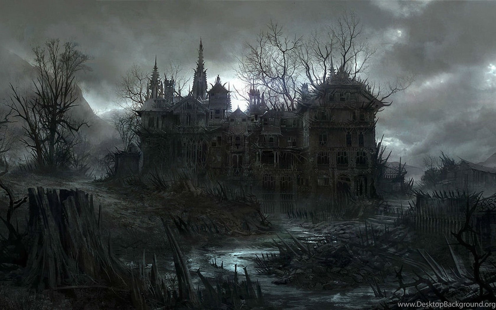HALLOWEEN Dark Haunted House Spooky Wallpaper Desktop Background