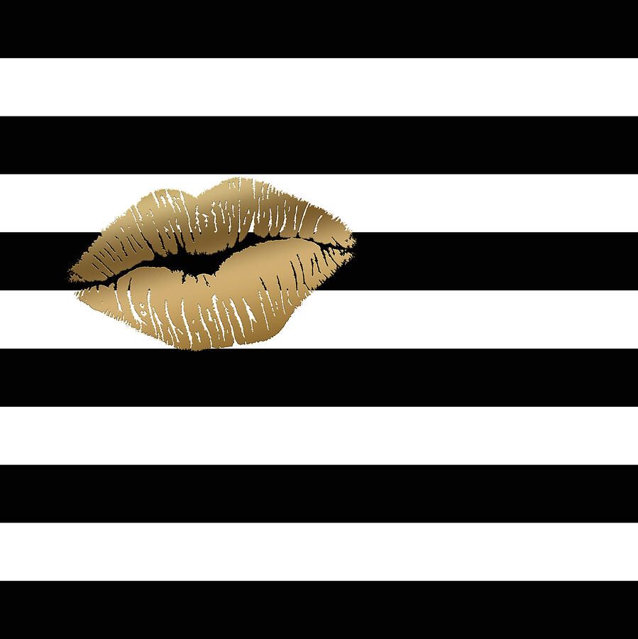 Metallic Gold Lips Black and White Stripes by Georgeta Blanaru. Gold lips wallpaper, Lip wallpaper, Gold lips