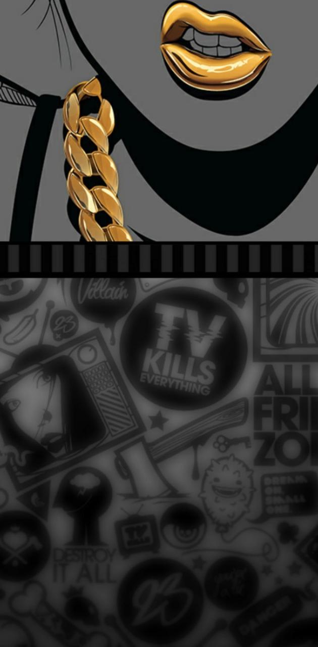 Chunky gold lip wallpaper