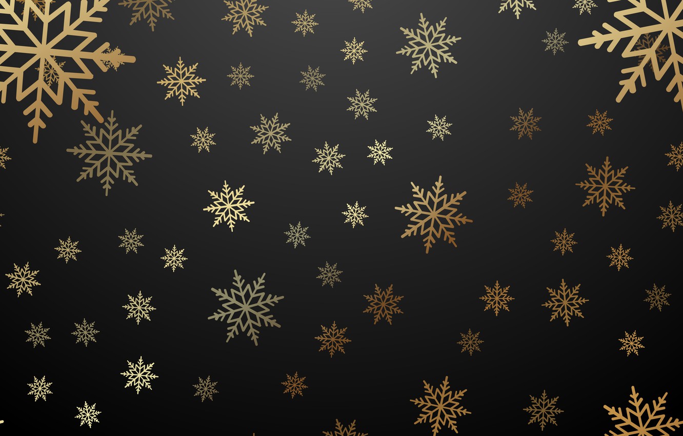 Wallpaper winter, snowflakes, gold, New Year, Christmas, golden, black background, gold, black, Christmas, winter, background, New Year, snowflakes image for desktop, section текстуры