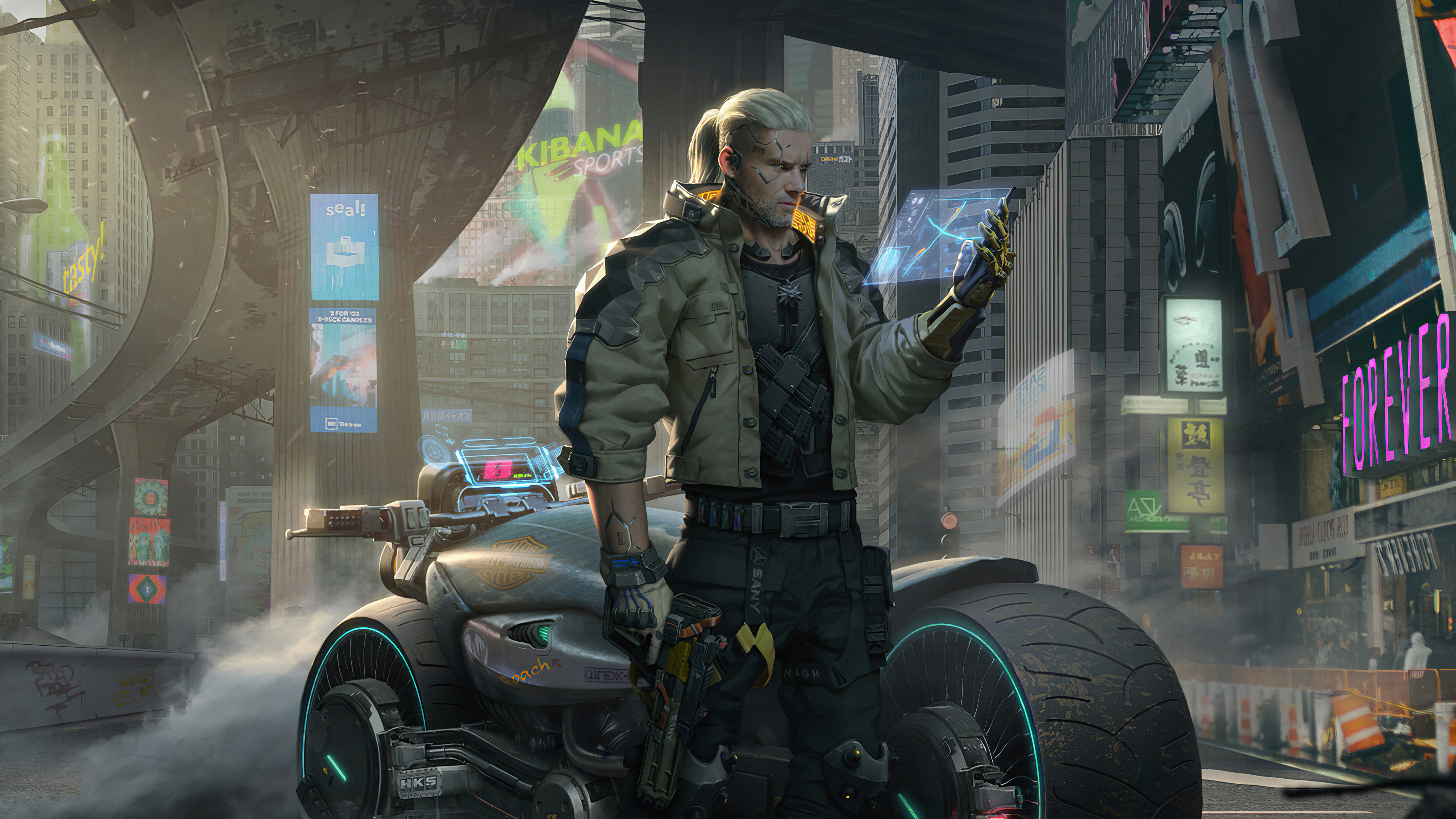 Wallpaper 4k Witcher in Cyberpunk 2077 Wallpaper
