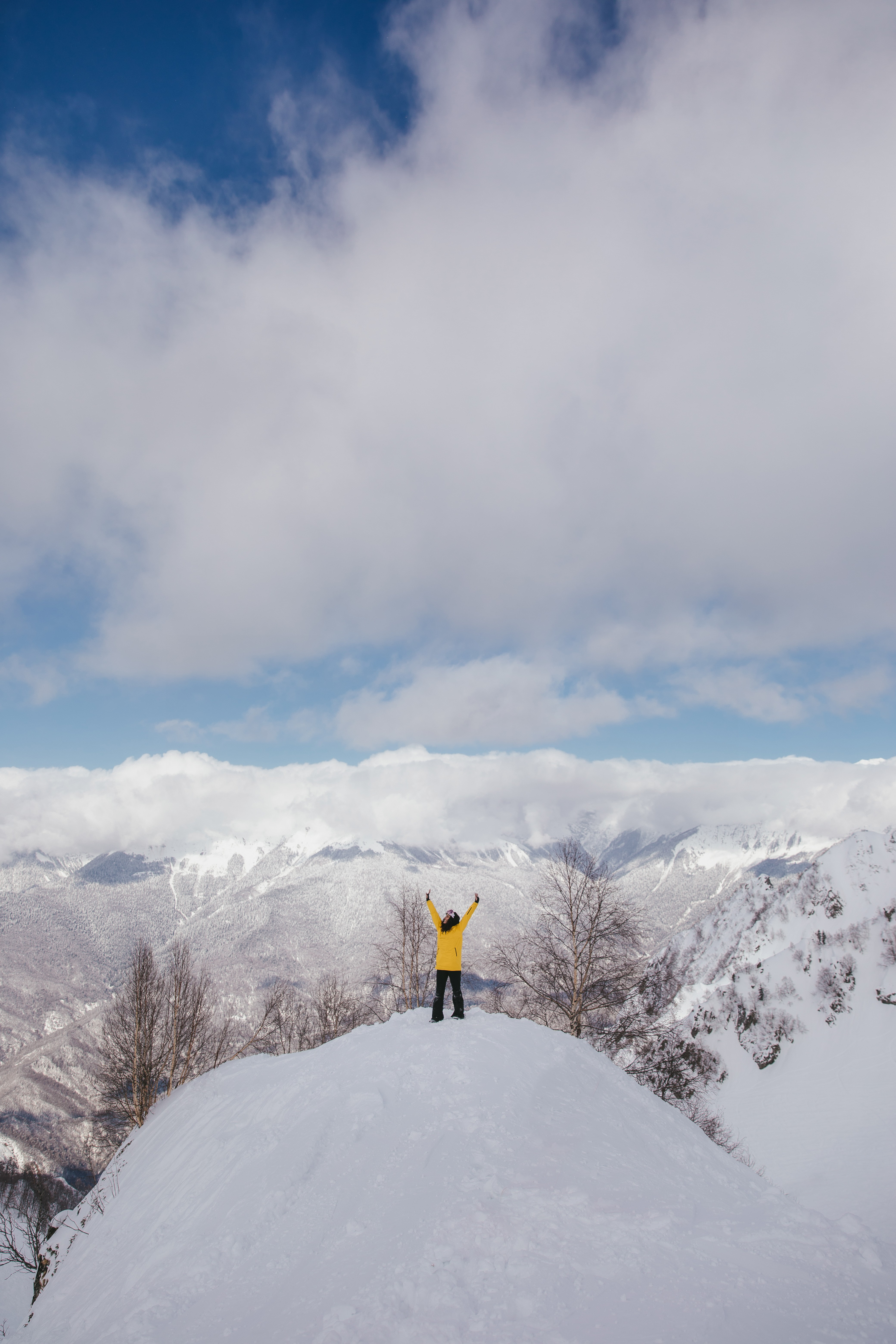 Woman on the Snowy Mountain Peak · Free