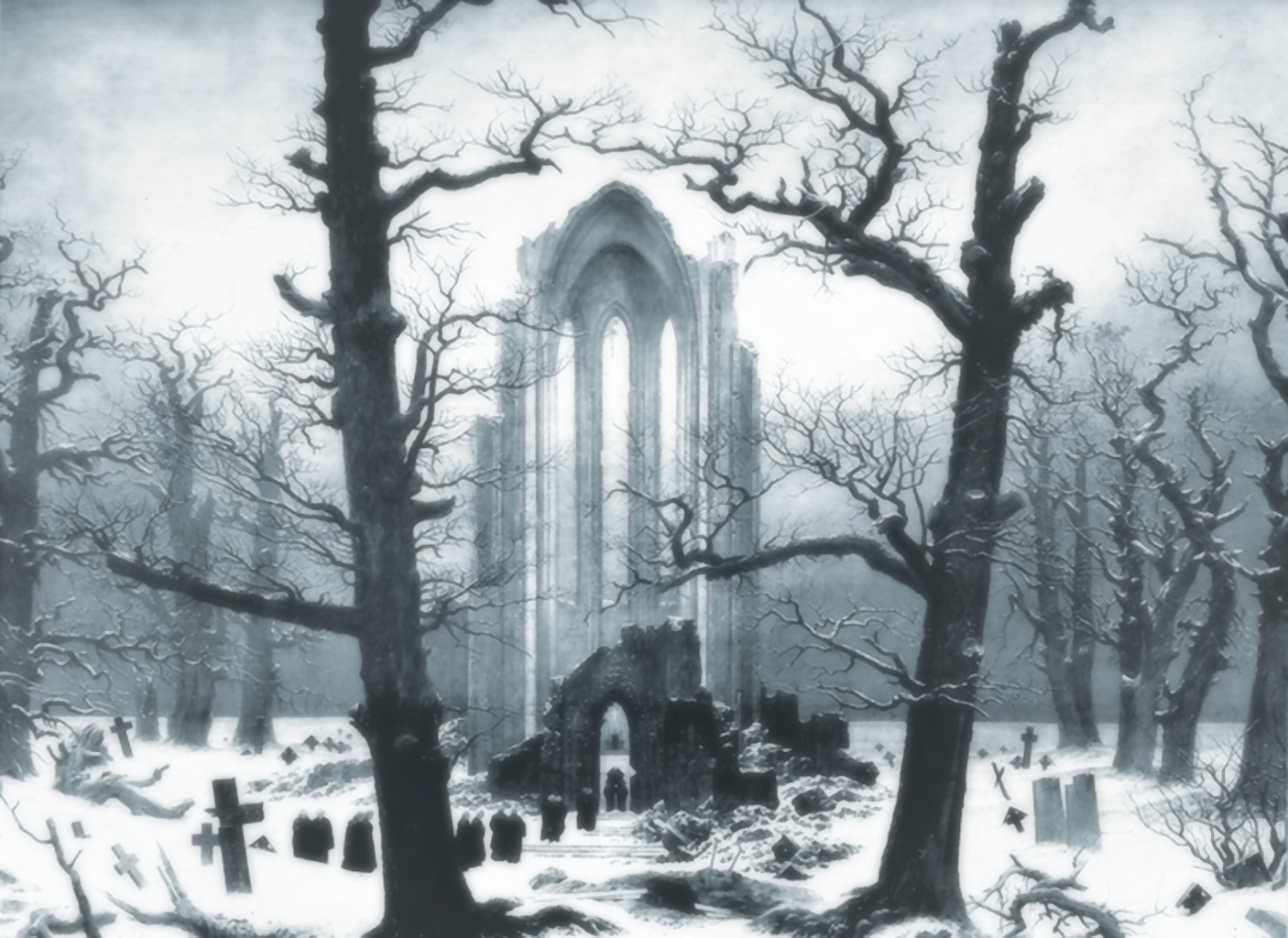 Monastery Graveyard under Snow by Caspar David Friedrich, 1819. Wallpaper and Background Imagex1024