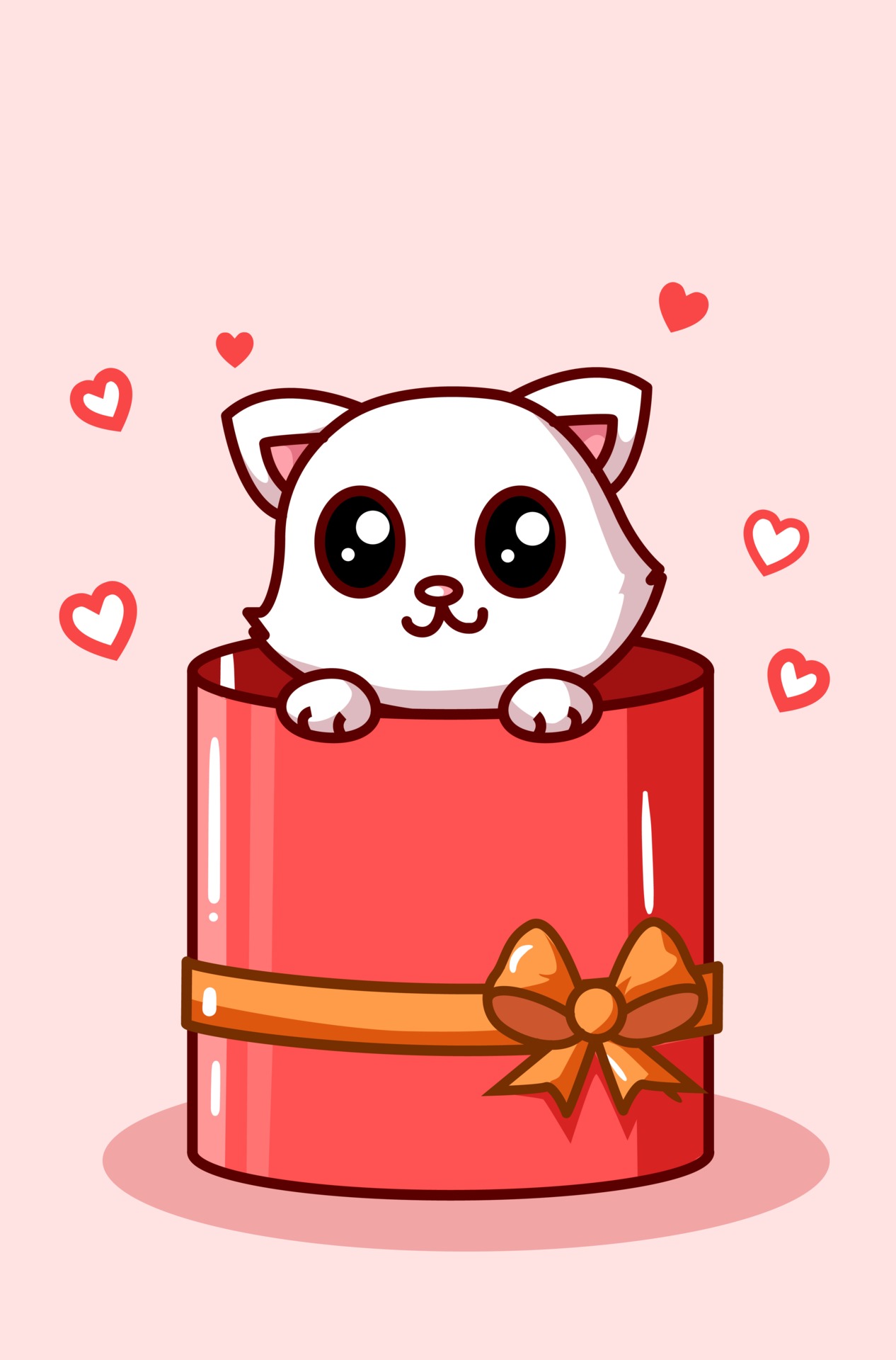 Kawaii cat in the valentine box present cartoon illustration