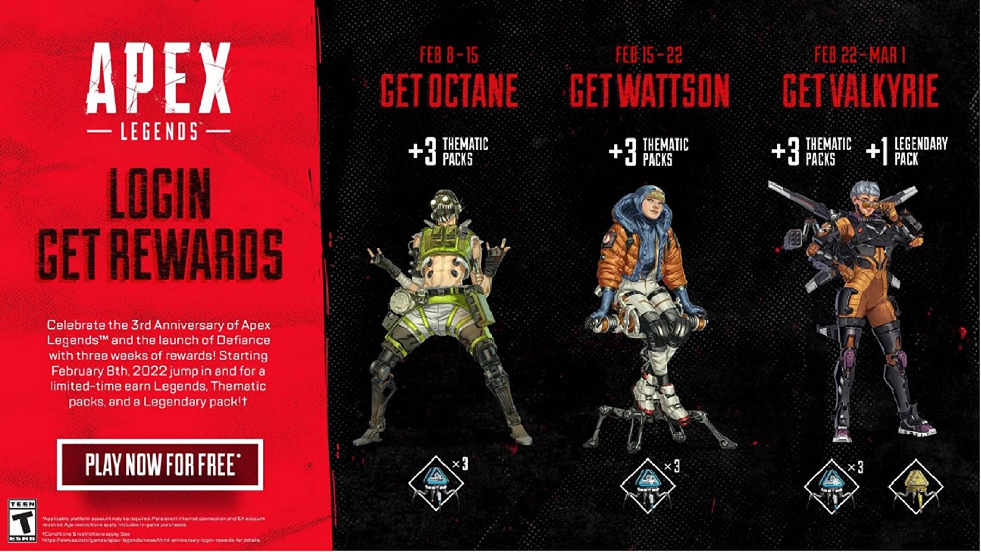 Apex Legends Three Year Anniversary Rewards Players Free Packs And Legends Through February