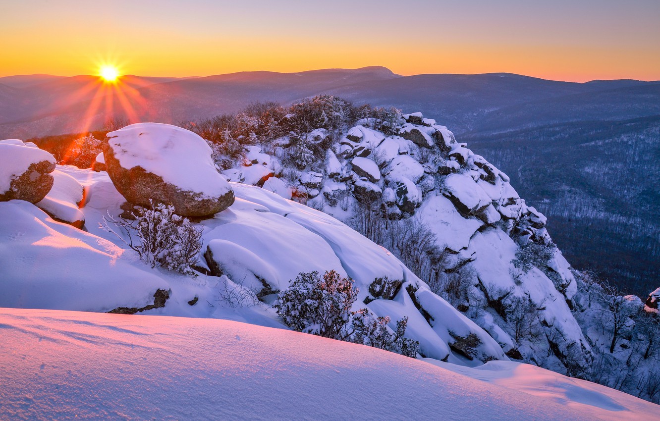 Photo Wallpaper Winter, Snow, Sunset, Mountains, The Ridge Mountains Virginia Winter