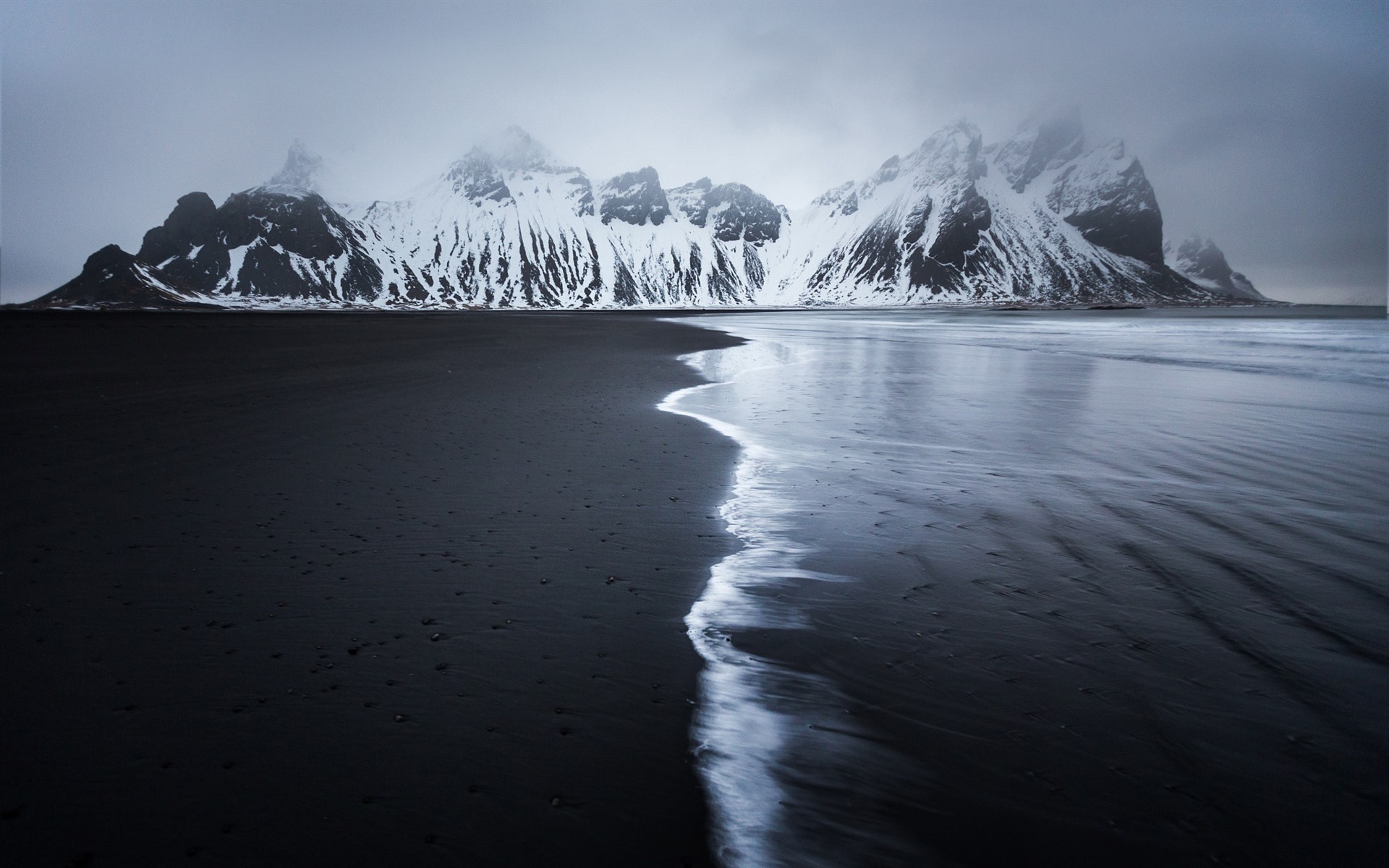 Wallpaper Iceland, beach, sea, winter, mountains, snow 1920x1200 HD Picture, Image
