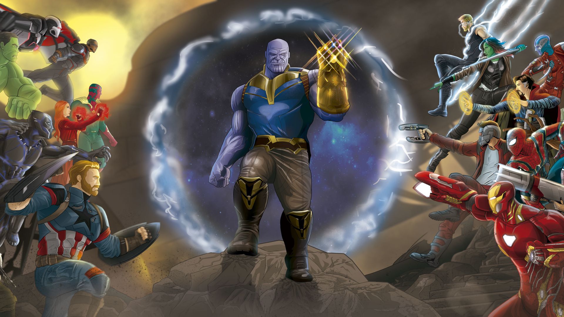 Marvel, avengers: infinity war, thanos, fan art wallpaper, HD image, picture, background, 741b74