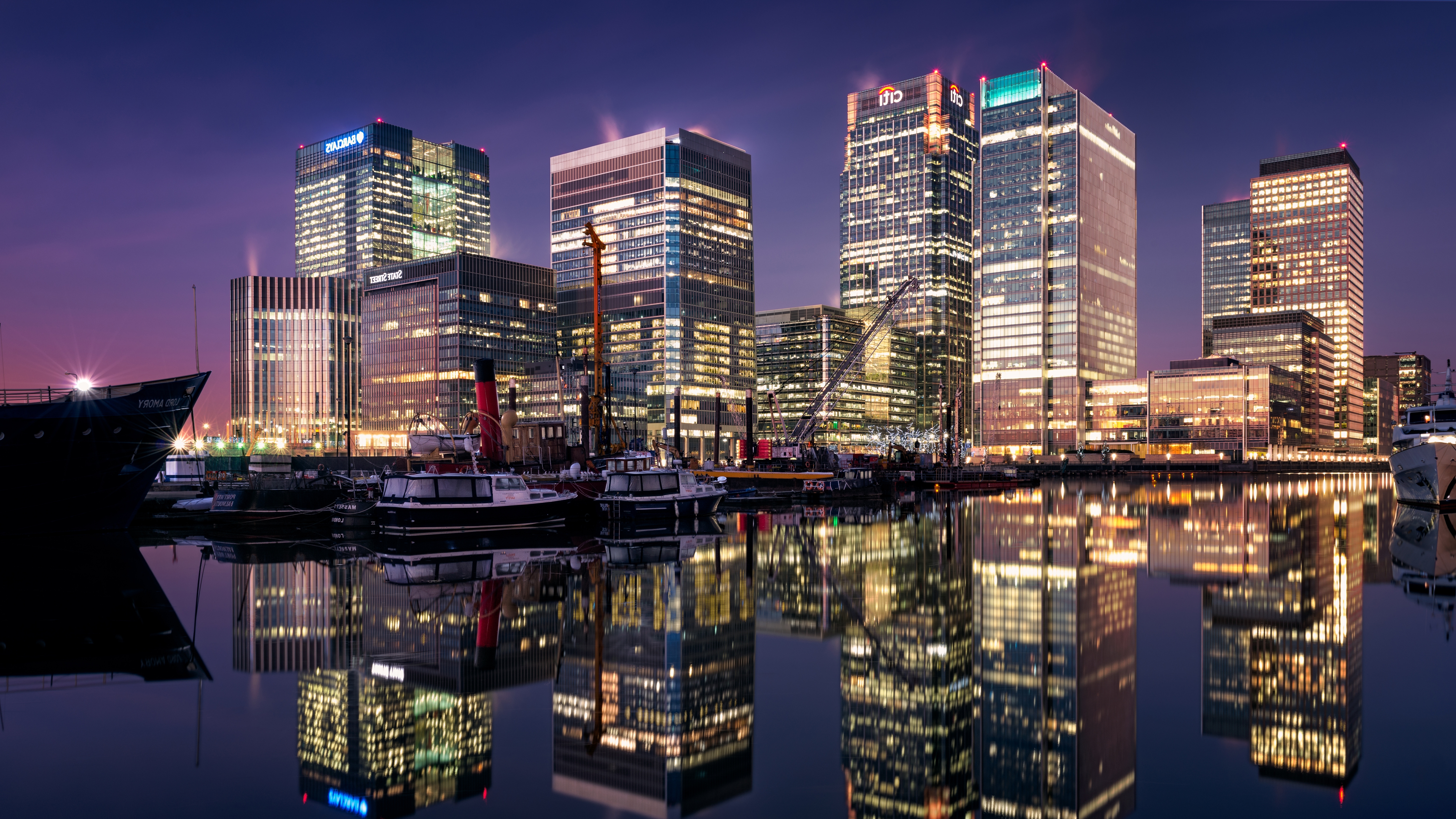 Wallpaper Modern Architecture, London, United Kingdom, Canary Wharf, Dock:7680x4320