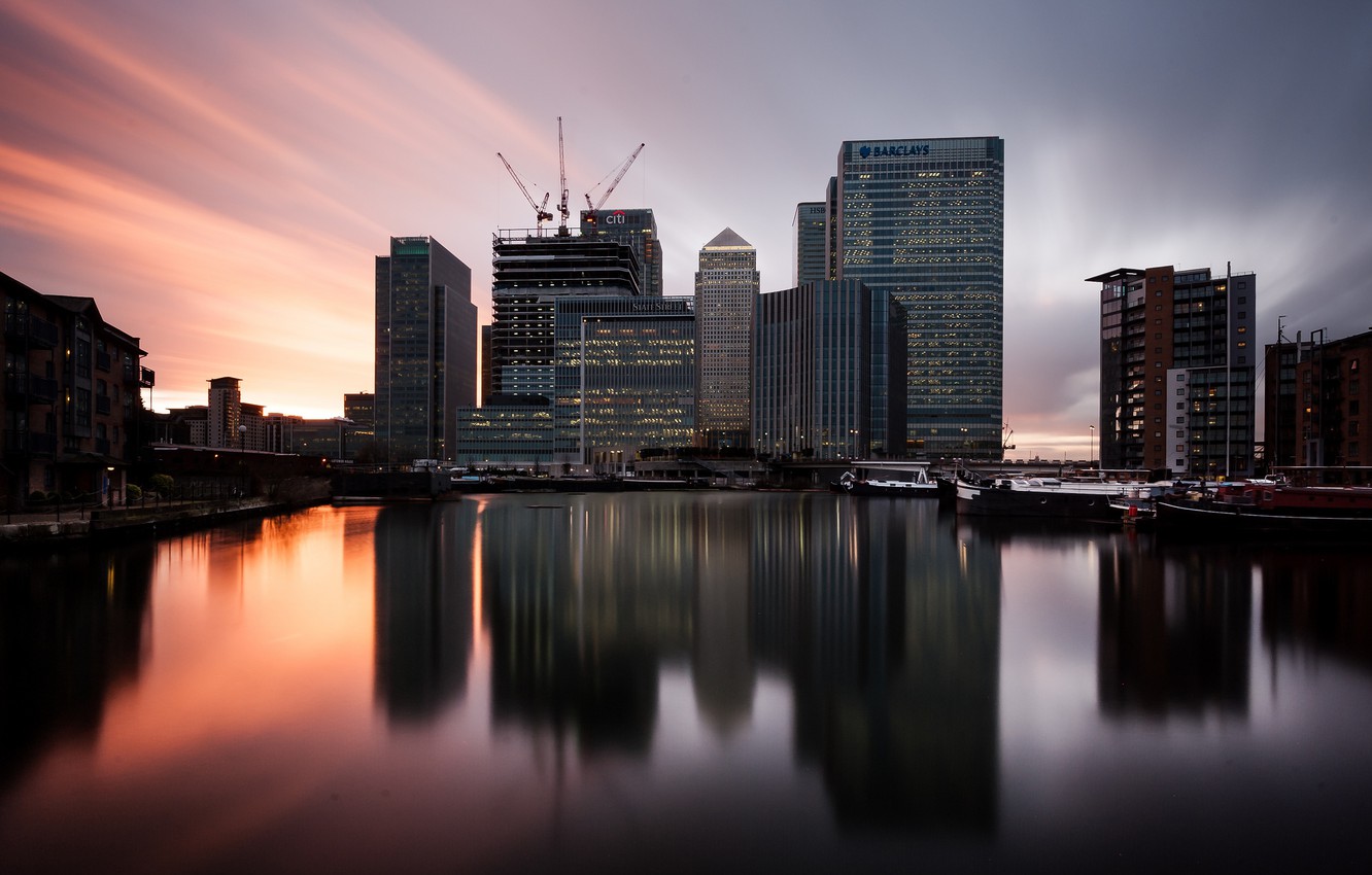 Wallpaper sunset, England, London, london, twilight, sunset, england, canary wharf image for desktop, section город