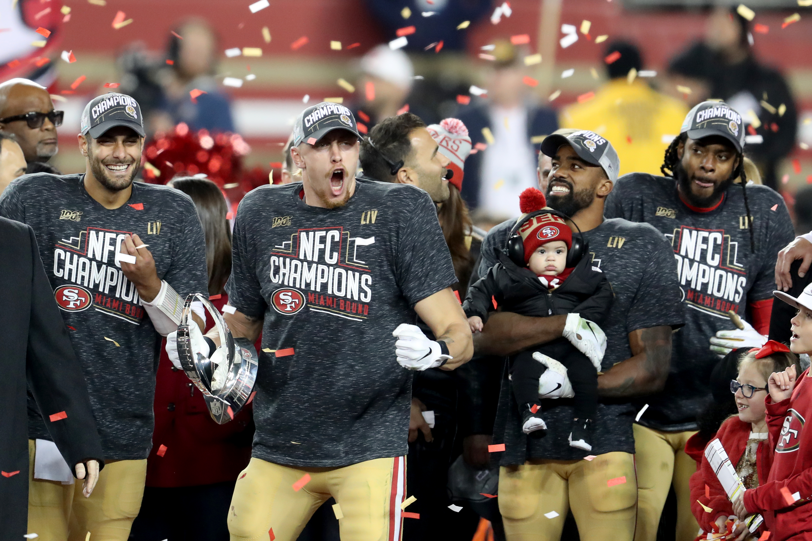 Photos: from San Francisco 49ers receive NFC Championship trophy as they head to Super Bowl in Miami