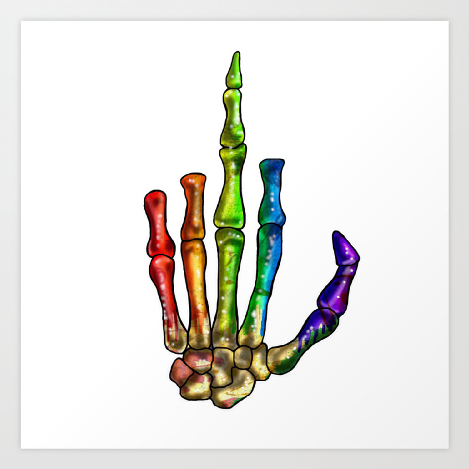 Rainbow splattered middle finger Art Print