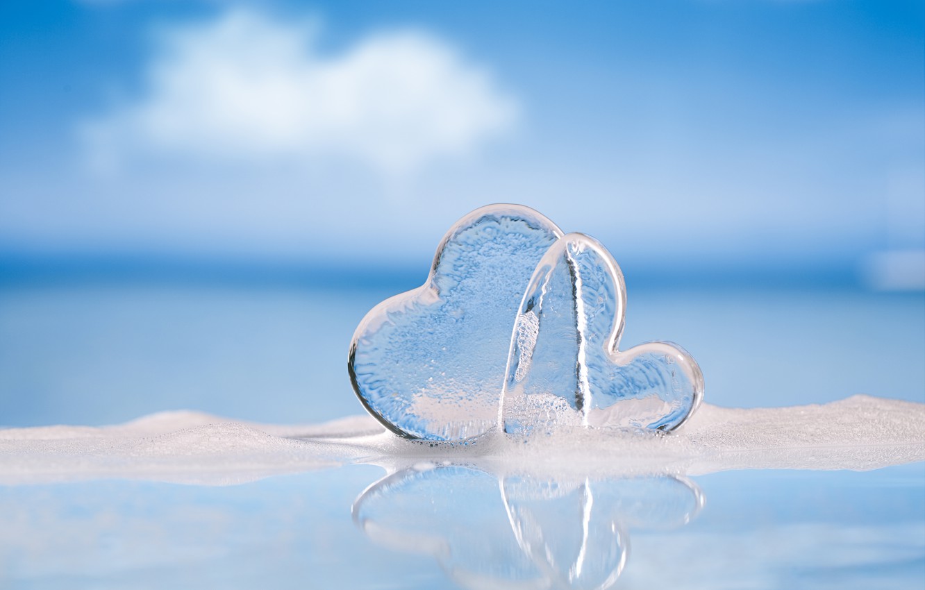 Wallpaper the sky, blue, reflection, background, ice, hearts, Valentine's day image for desktop, section настроения