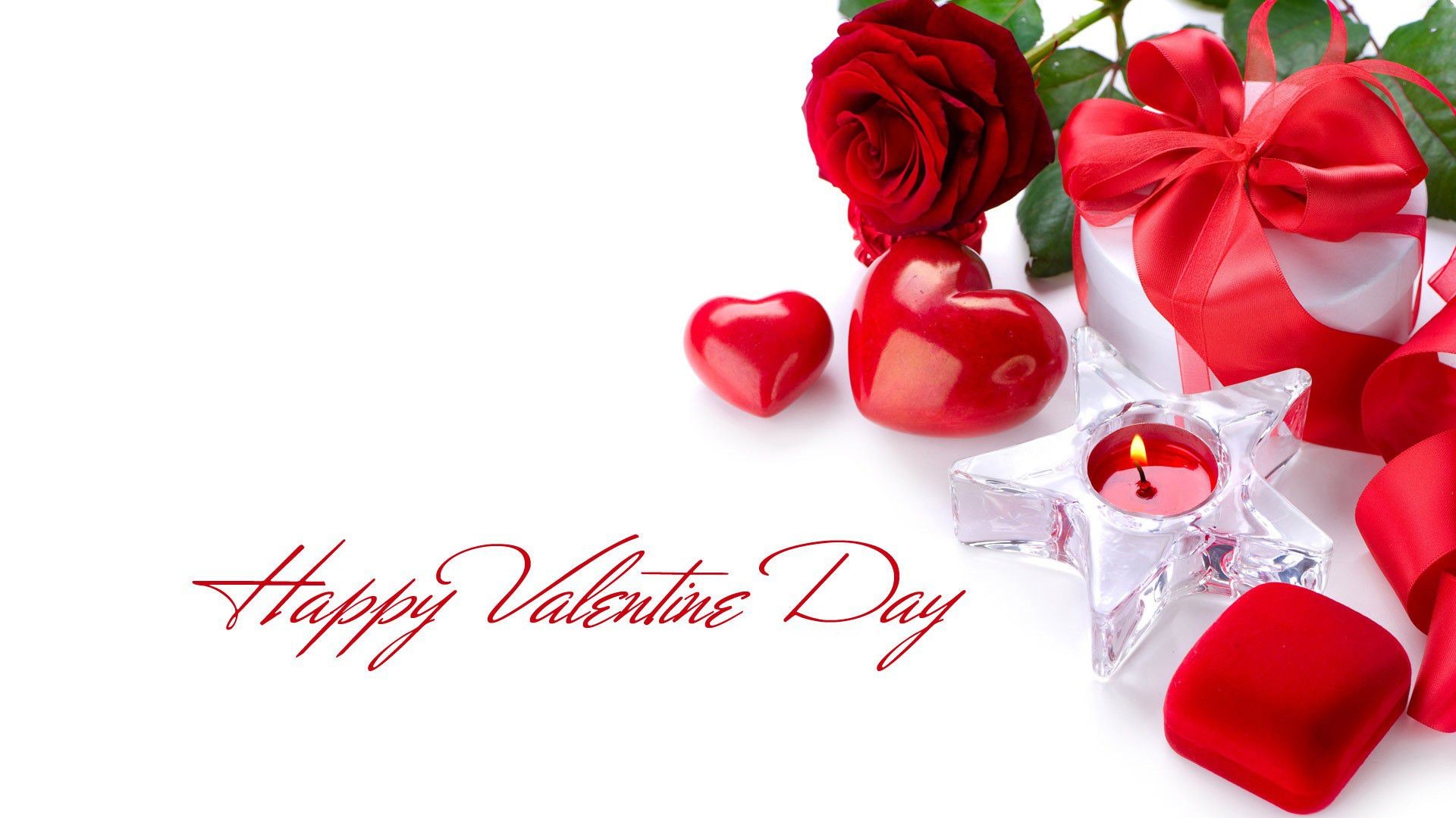 happy valentines day red rose with candle HD wallpaper
