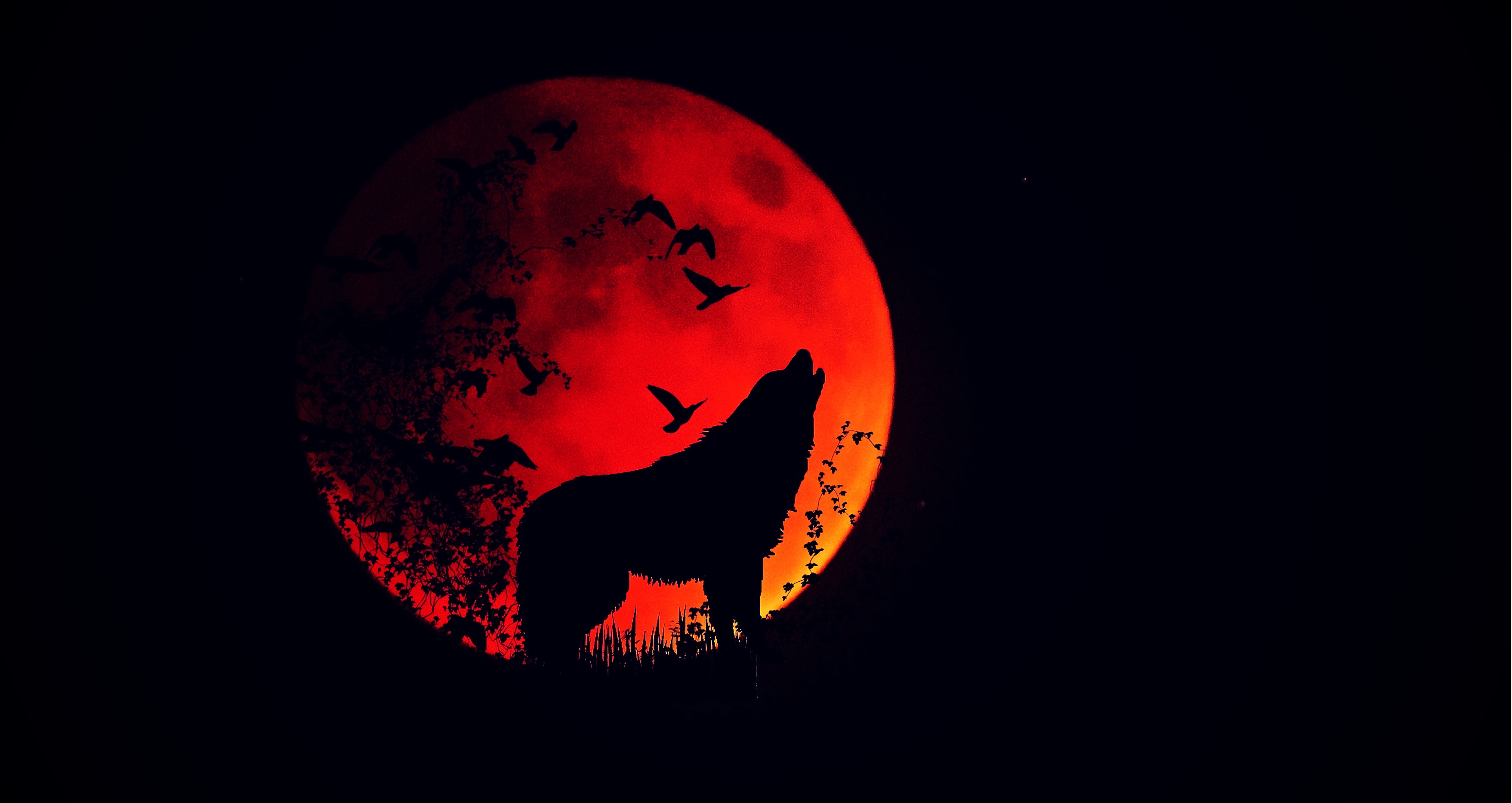Wolf Silhouette Howling In The Full Moon