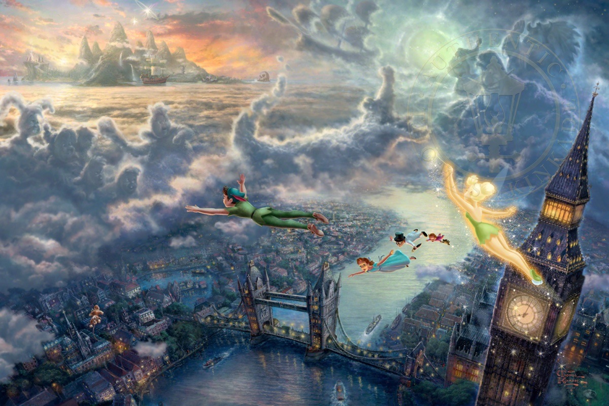 Tinker Bell and Peter Pan Fly to Neverland. Thomas Kinkade Studios